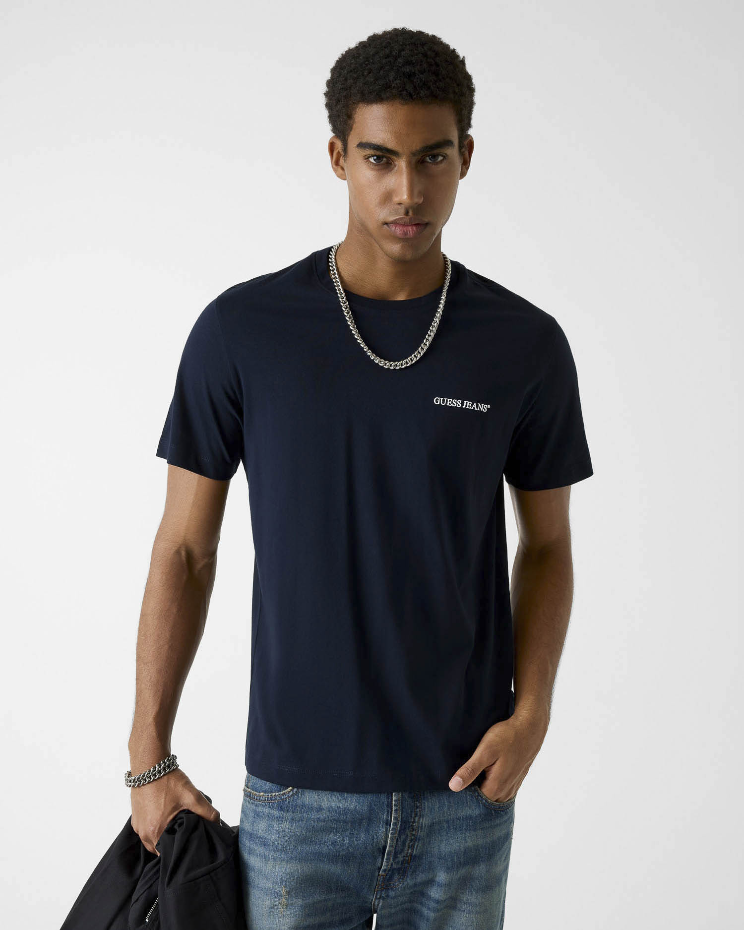 T-shirt Jeans blu scuro in cotone con stampa logo
