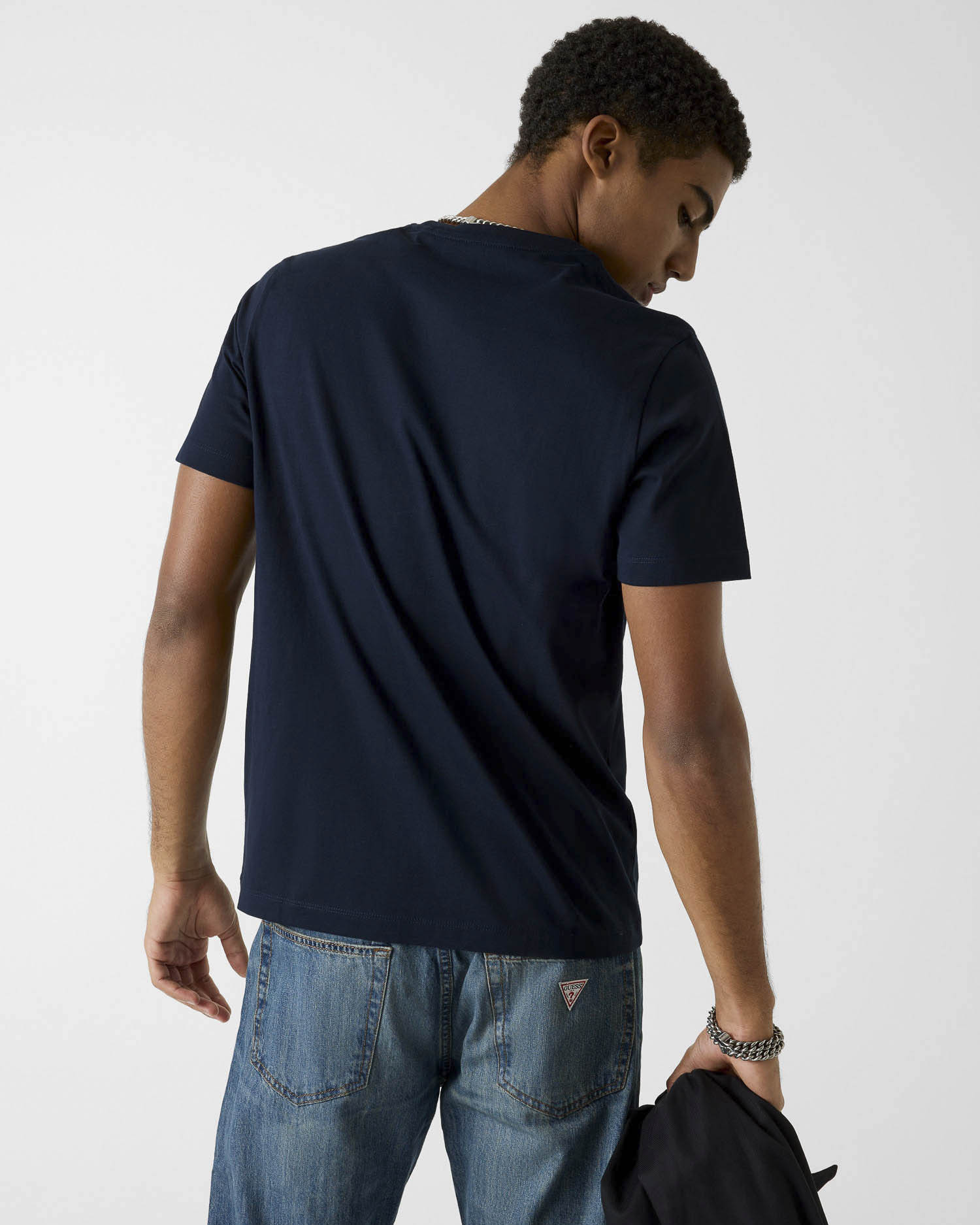 T-shirt Guess Jeans blu scuro in cotone con stampa logo image