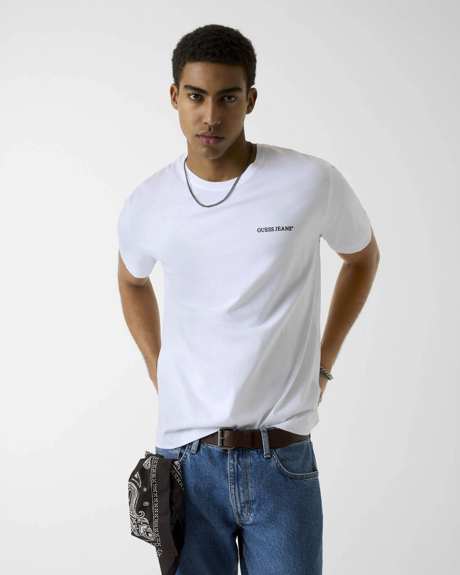 T-shirt Jeans bianca in cotone con logo ricamato