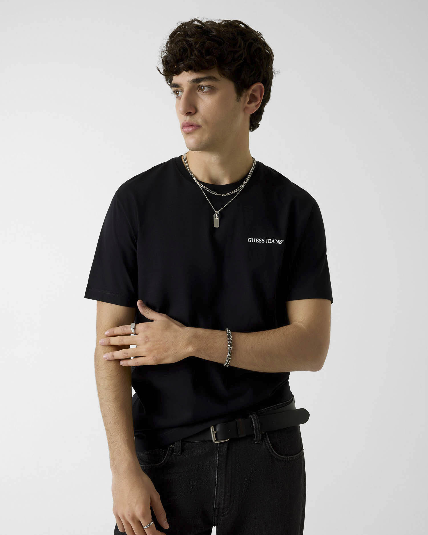 T-shirt Jeans nera in cotone con logo ricamato