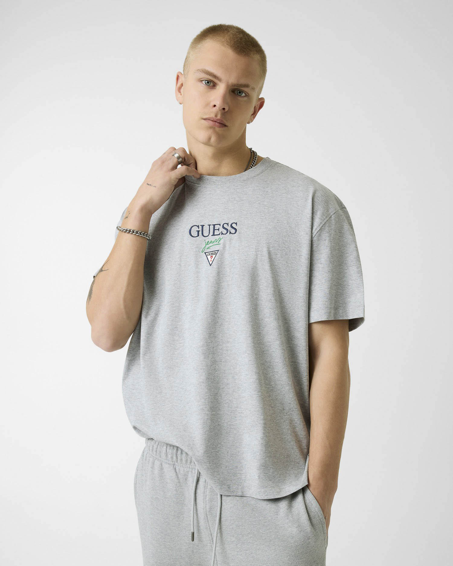 T-shirt mezza manica relaxed-fit Jeans grigia in cotone con logo ricamato