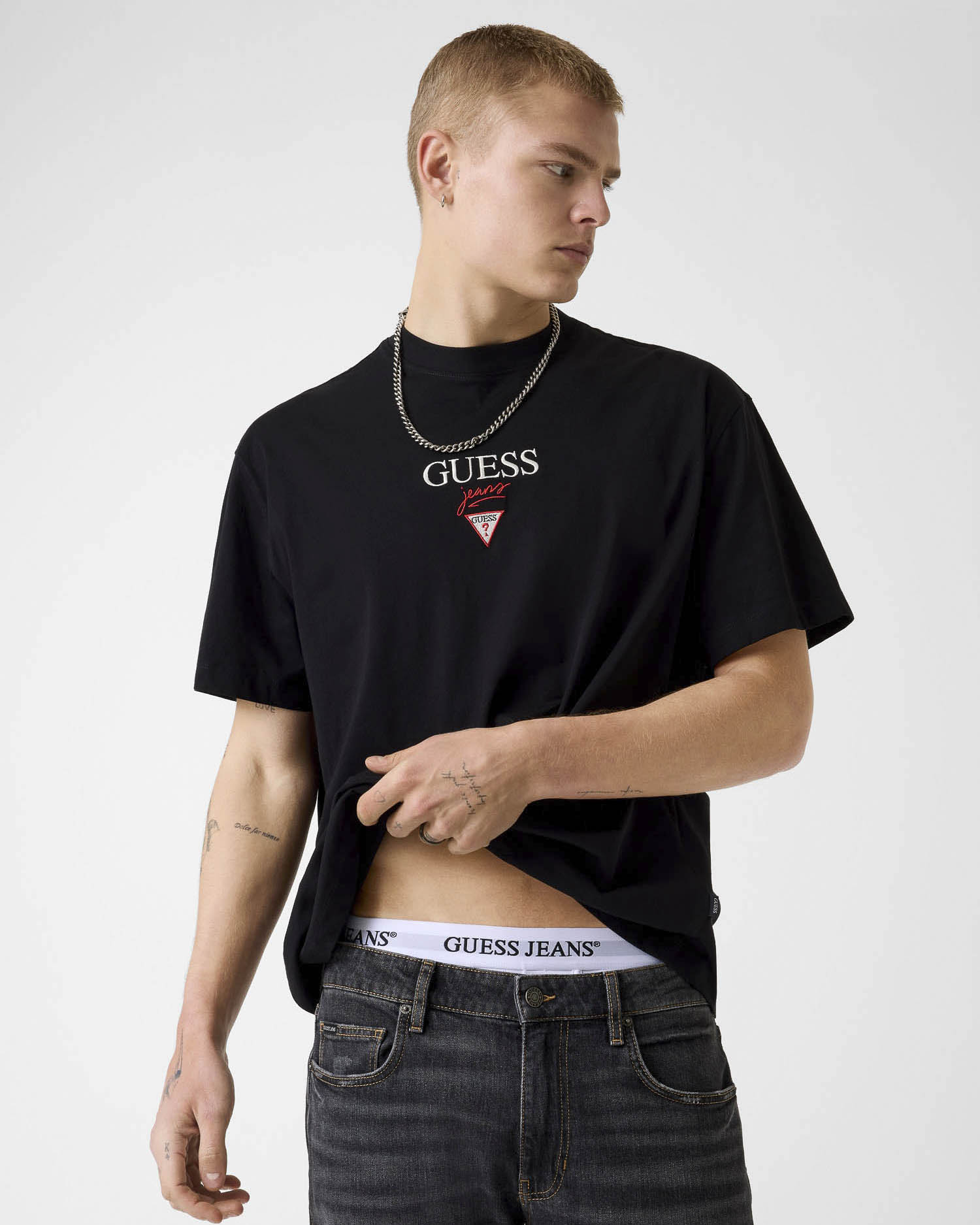 T-shirt mezza manica relaxed-fit Jeans nera in cotone con stampa logo