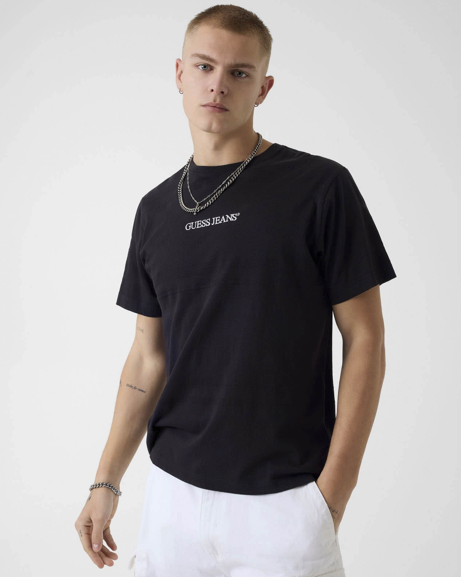T-shirt mezza manica Jeans nera in cotone con logo ricamato
