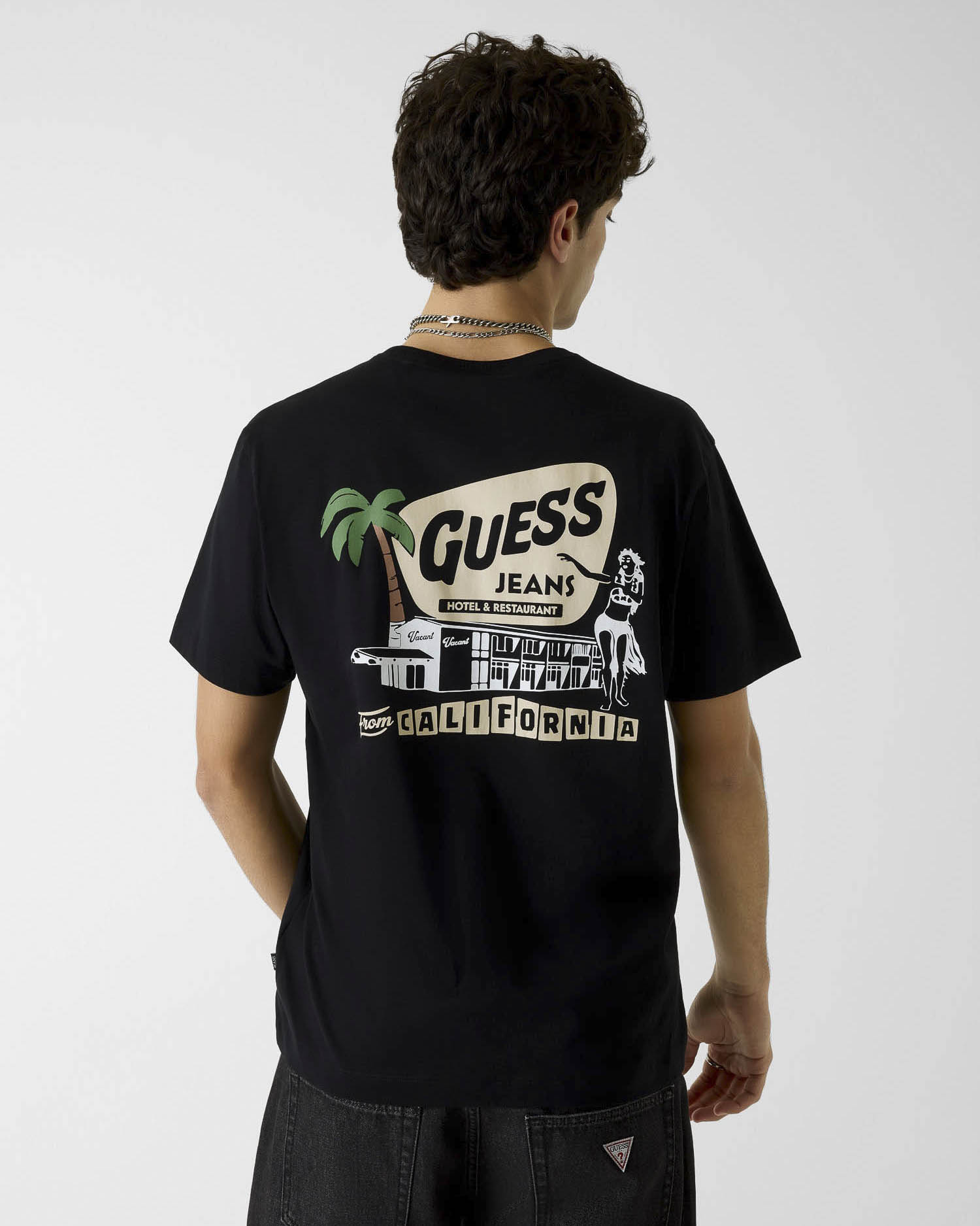 T-shirt mezza manica Guess Jeans nera in cotone con stampa fronte e retro image