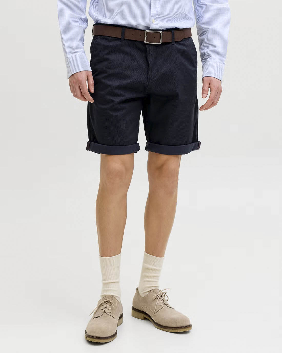 Bermuda chino blu scuro in misto cotone con micro stampa