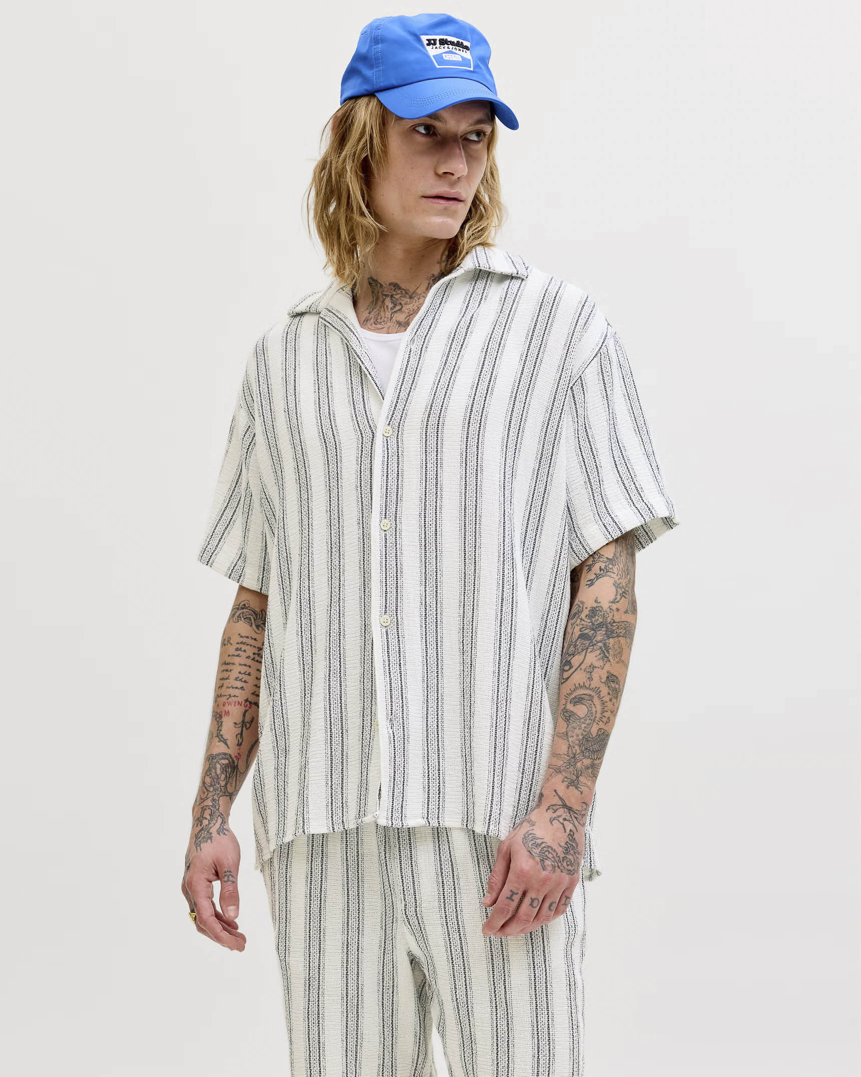 Camicia mezza manica Jack & Jones bianca a righe in cotone