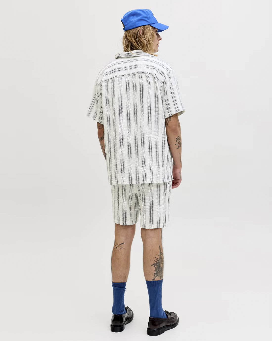 Camicia mezza manica Jack & Jones bianca a righe in cotone image