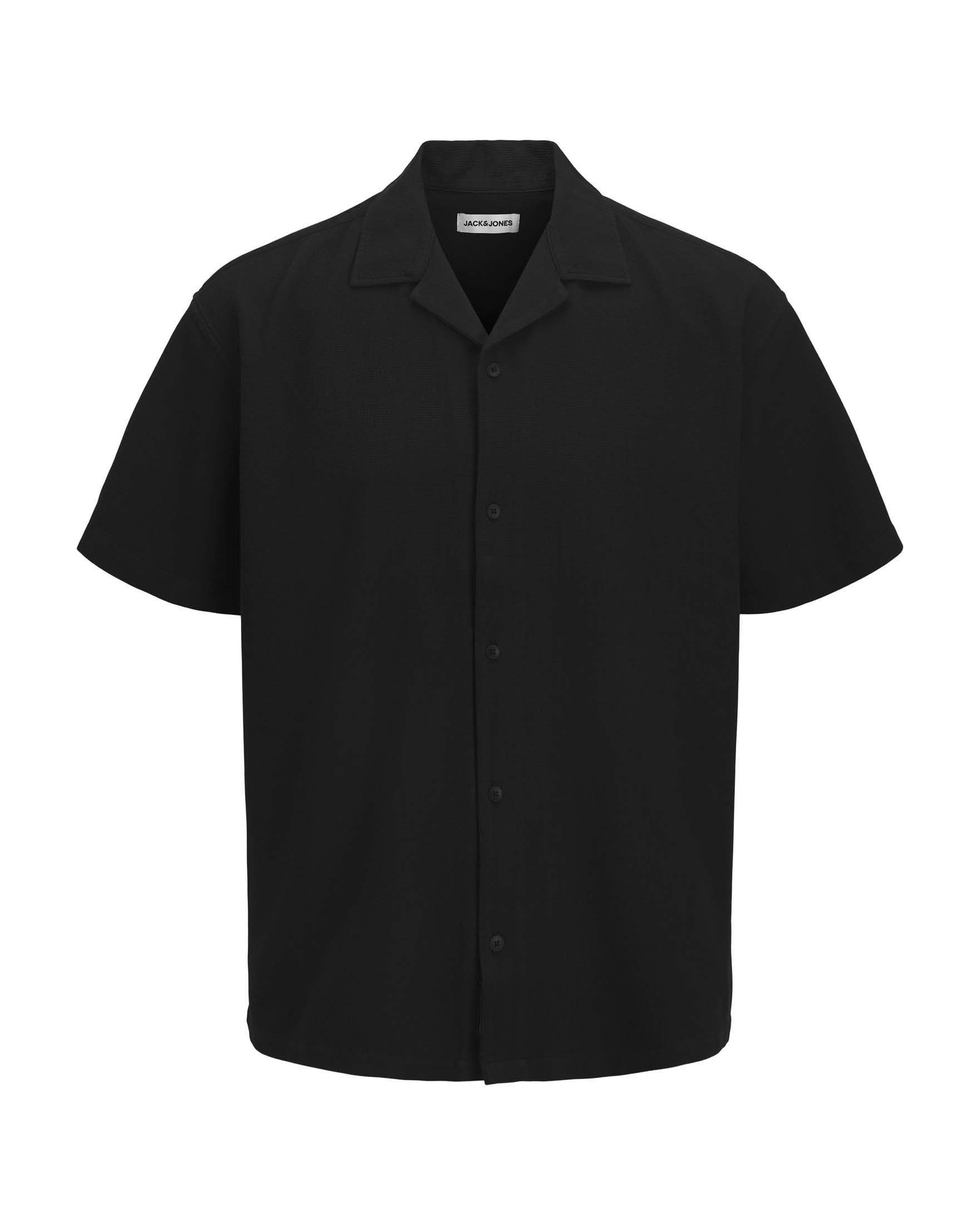Camicia mezza manica Jack & Jones nera in cotone a nido d'ape