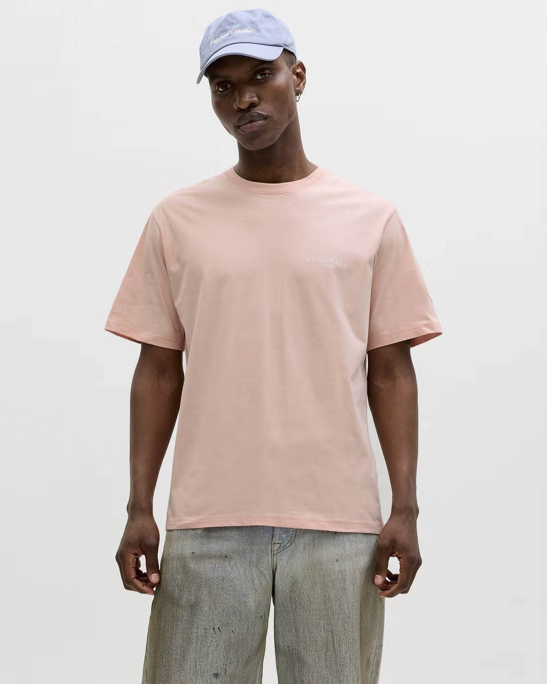 T-shirt mezza manica Jack & Jones rosa in cotone con stampa floreale sul retro