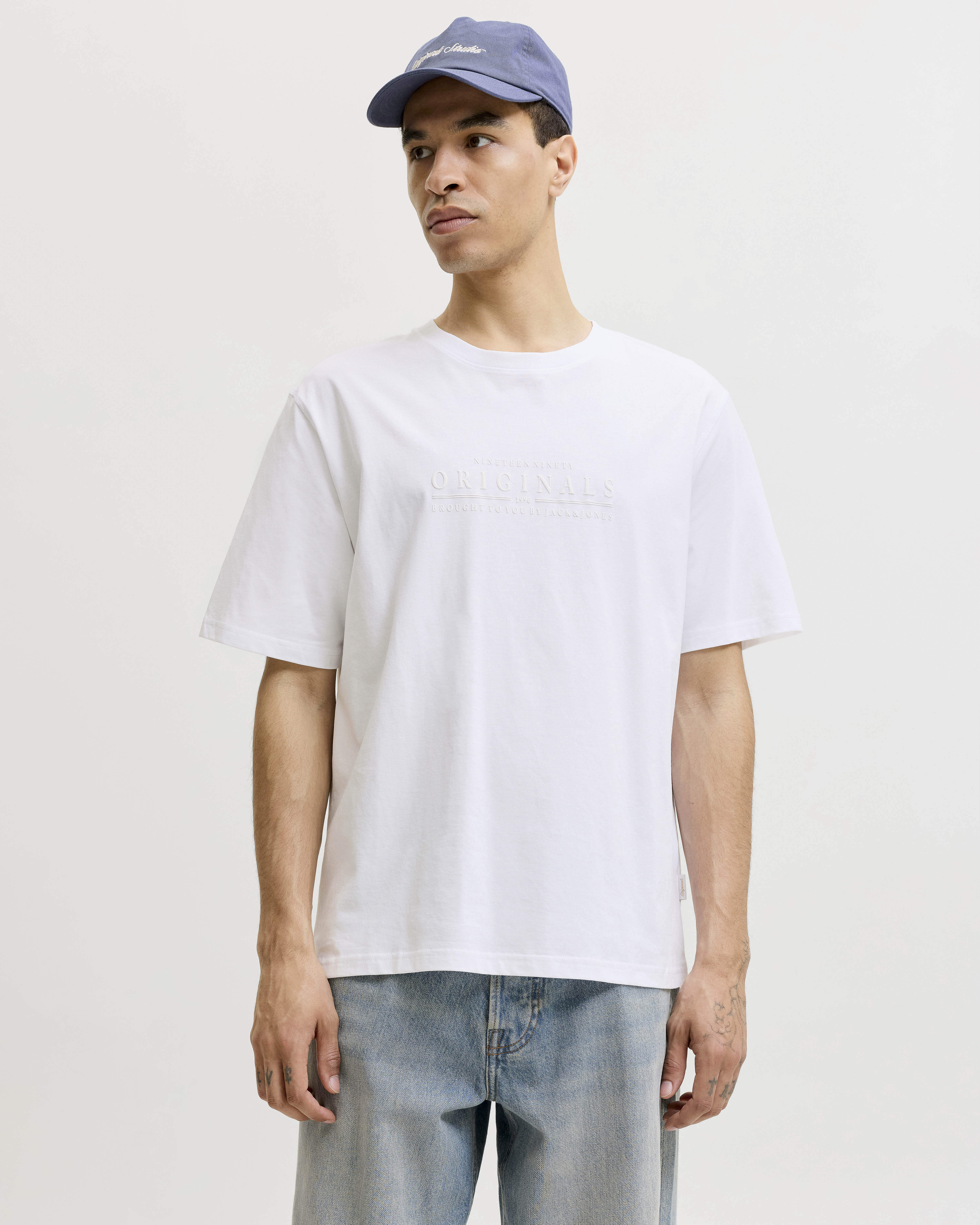 T-shirt mezza manica Jack & Jones bianca in cotone con ricamo logo