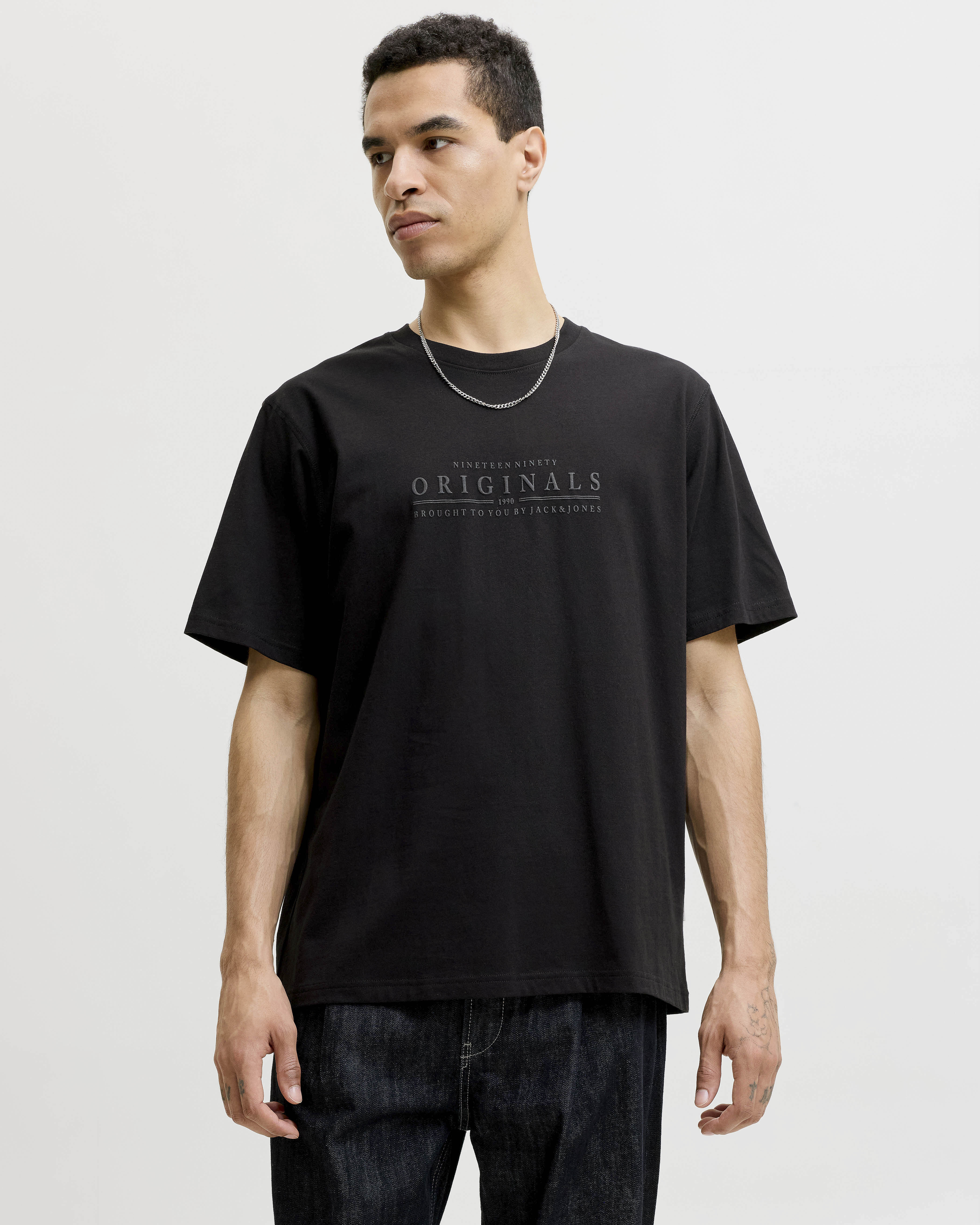 T-shirt mezza manica Jack & Jones nera in cotone con ricamo logo