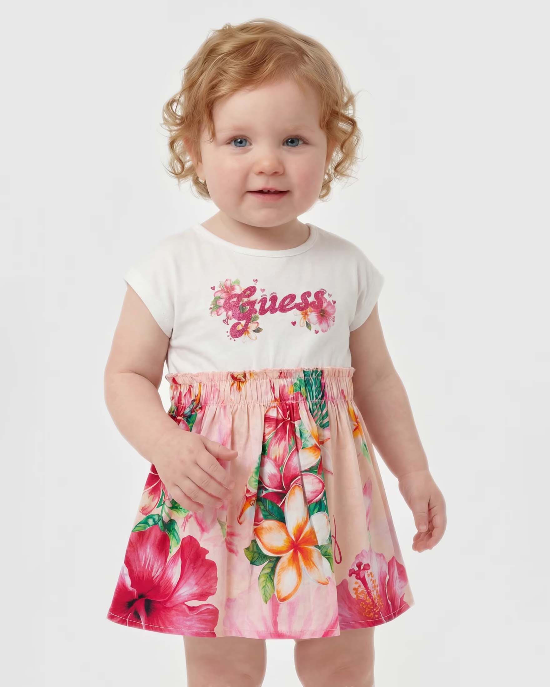 Abito Guess in cotone stretch con gonna multicolor floreale e culotte