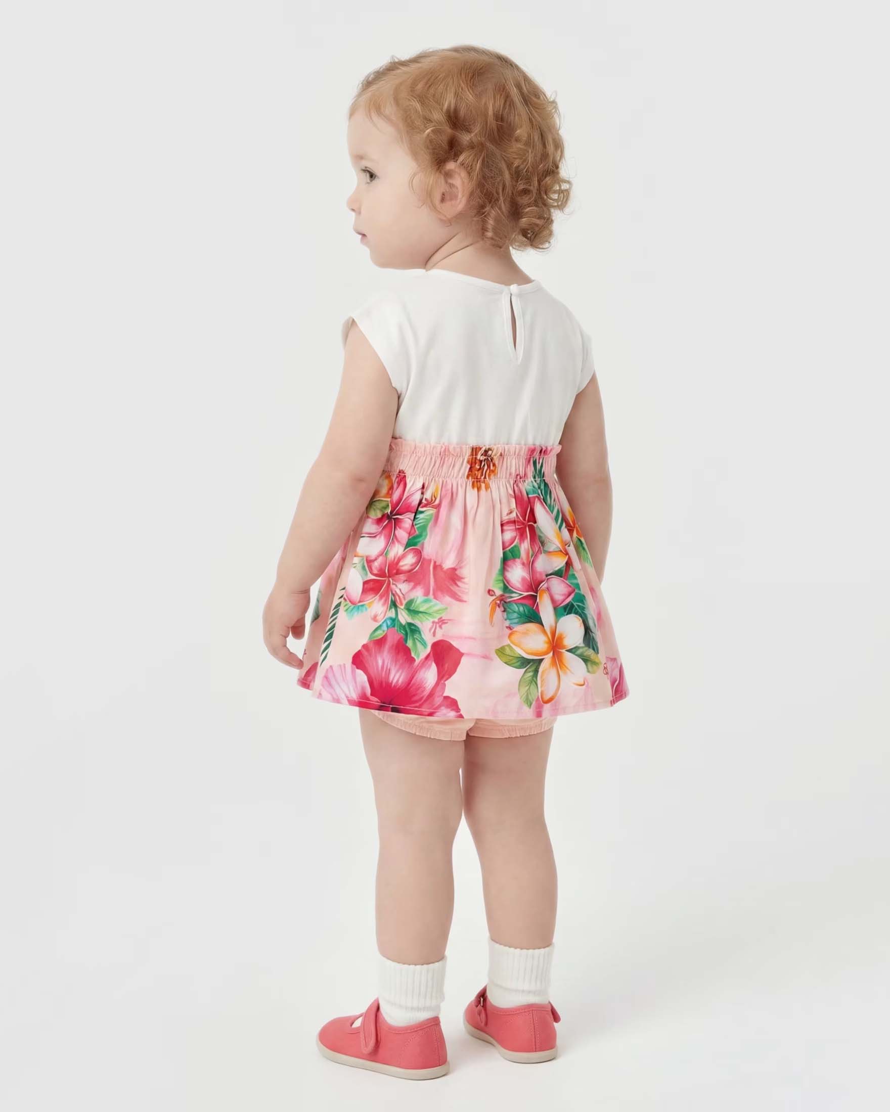 Abito Guess in cotone stretch con gonna multicolor floreale e culotte image