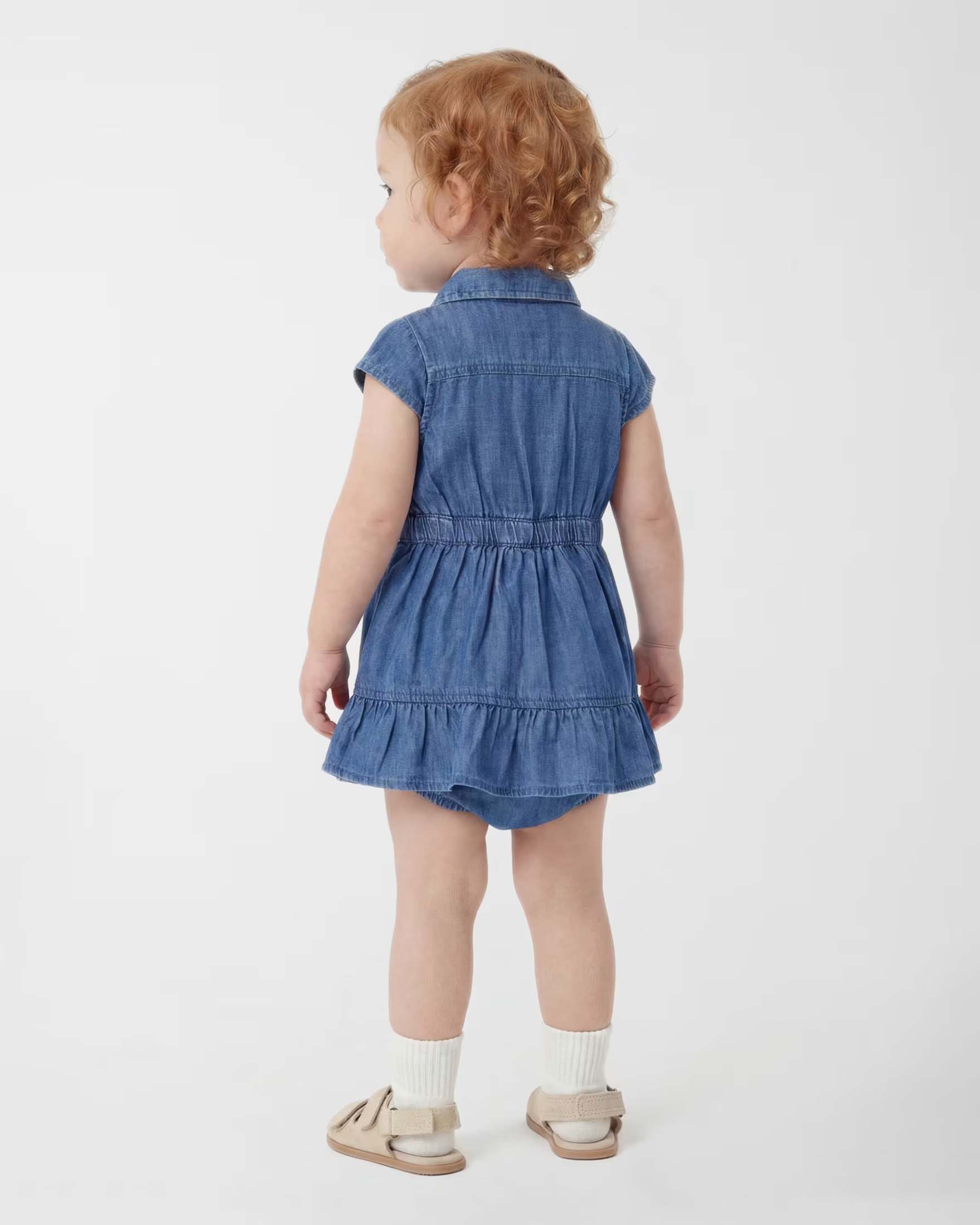 Abito fit and flare Guess in denim blu chambray con culotte image