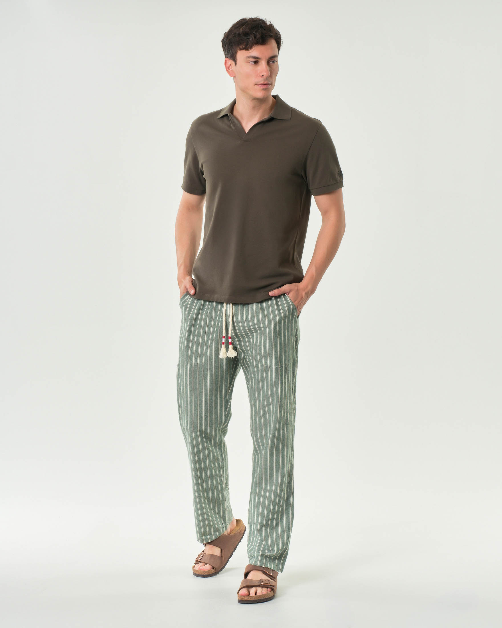 Pantalaccio Calais MC2 Saint Barth verde salvia a righe bianche in puro cotone