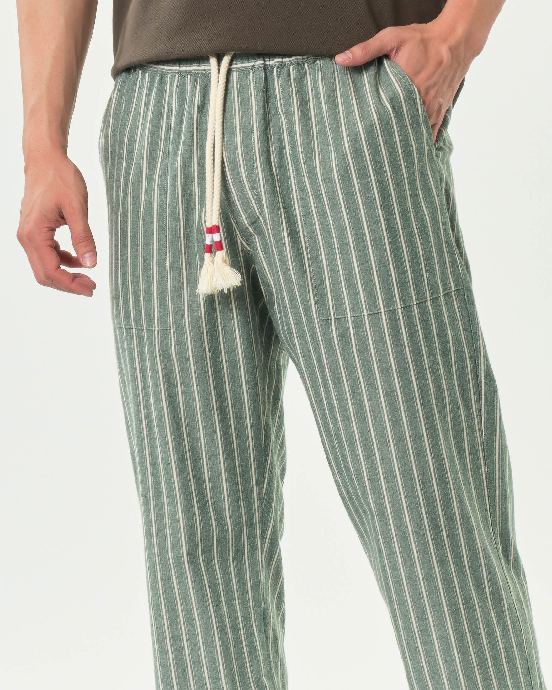 Pantalaccio Calais MC2 Saint Barth verde salvia a righe bianche in puro cotone image
