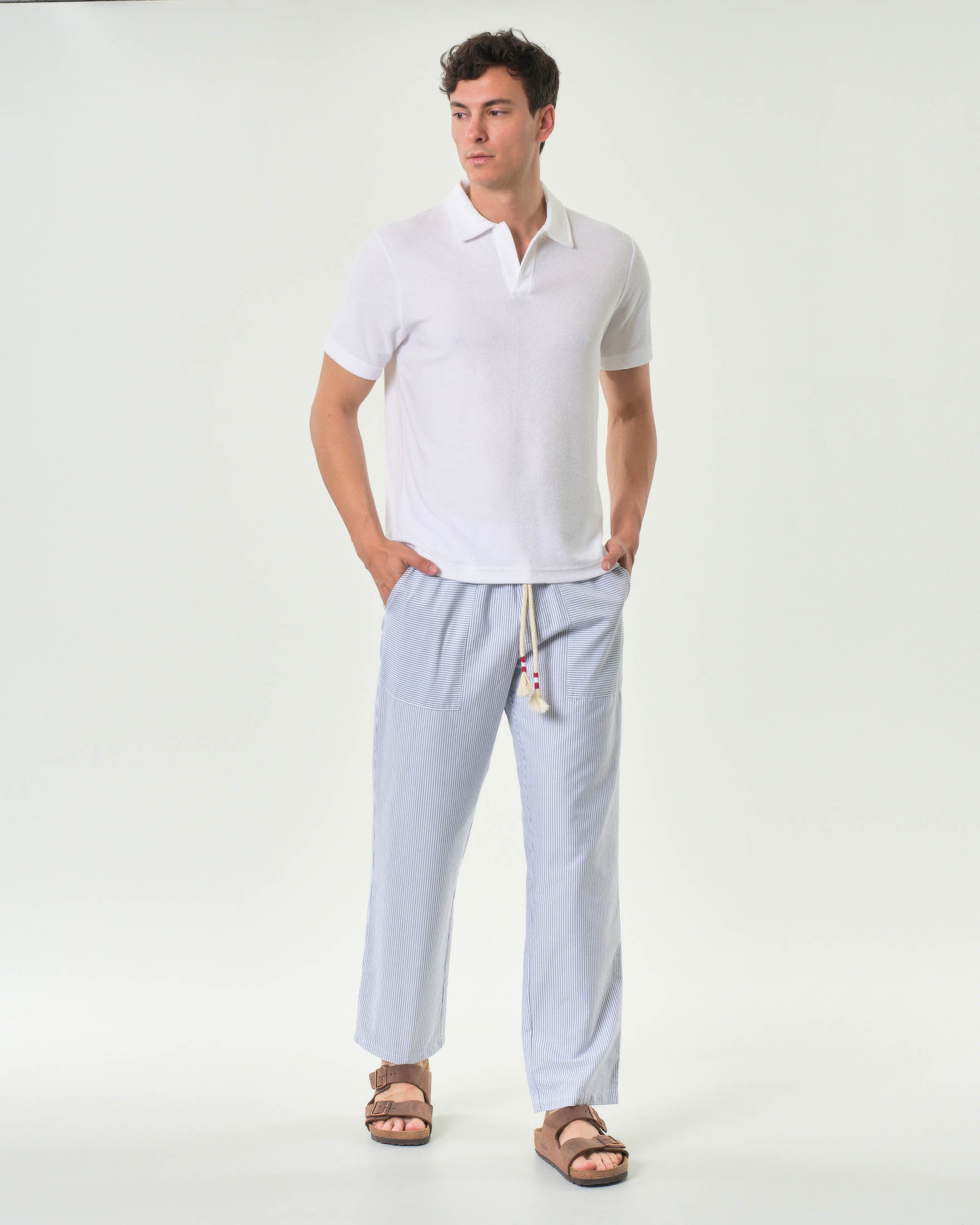 Pantalaccio Calais MC2 Saint Barth a righe bianche e azzurre in puro cotone