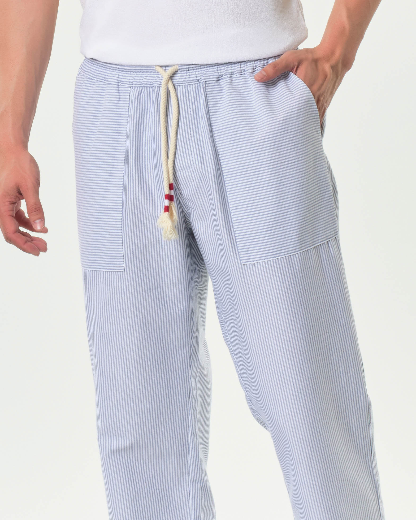 Pantalaccio Calais MC2 Saint Barth a righe bianche e azzurre in puro cotone image