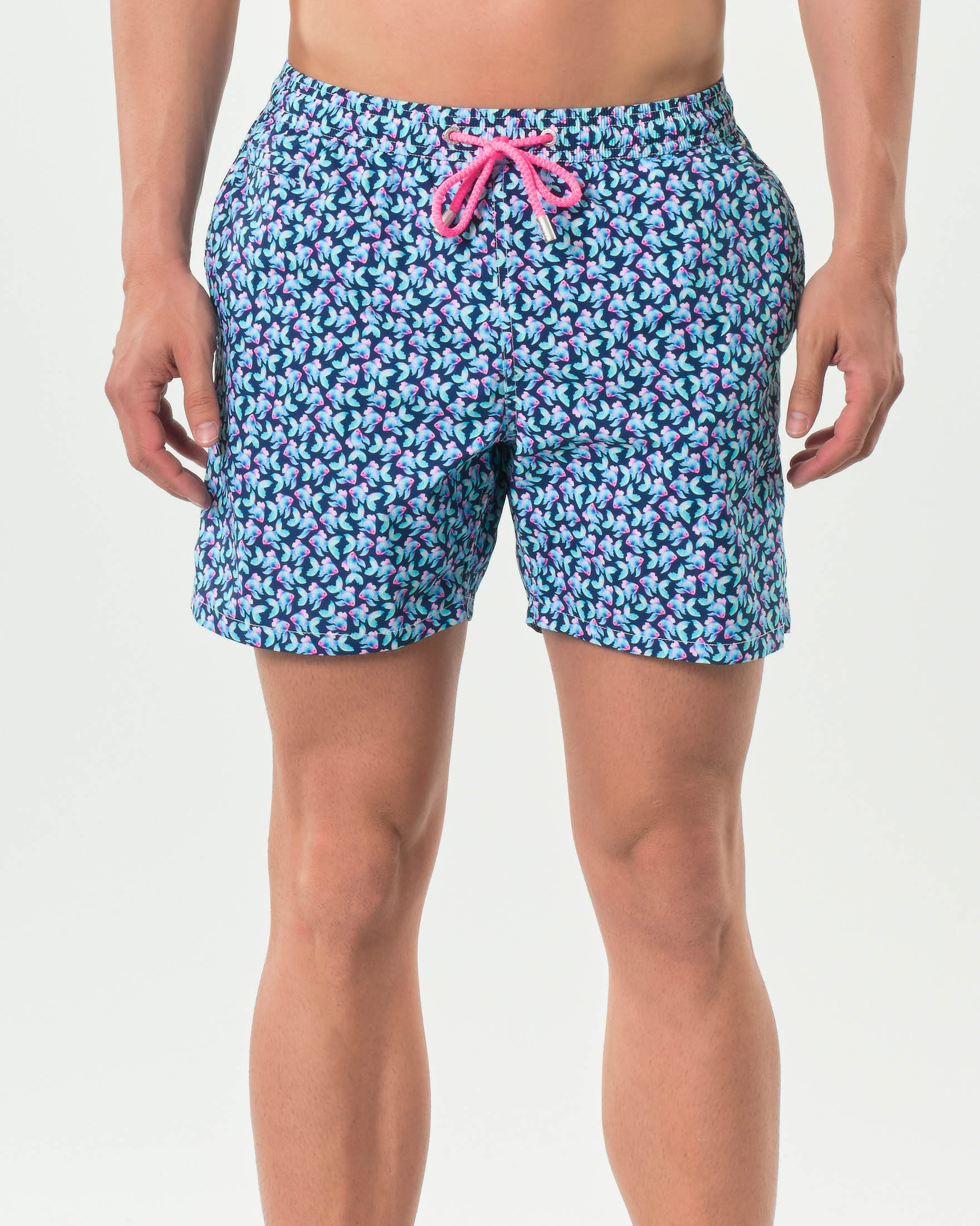 Boxer mare blu con stampa pesci
