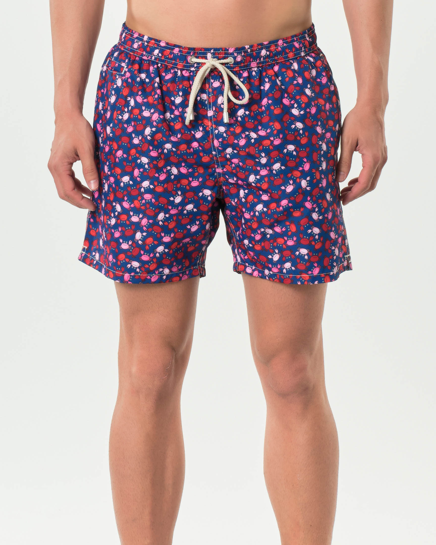 Boxer mare blu con stampa granchietti rosa e rossi