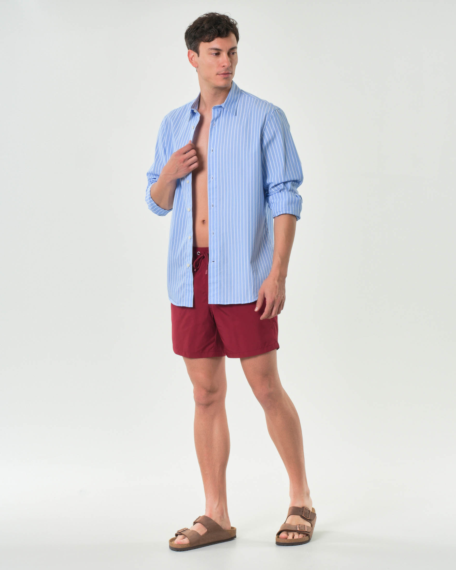 Camicia azzurra MC2 Saint Barth a righe bianche in puro cotone