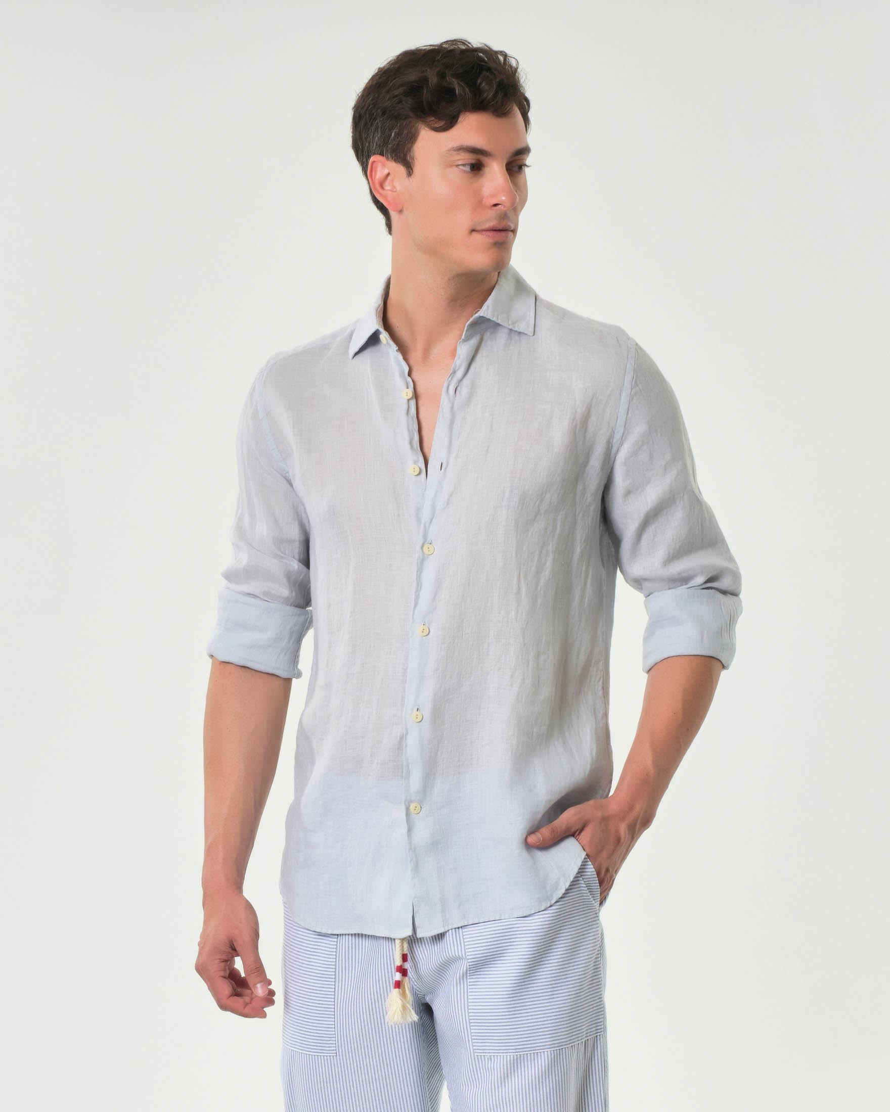 Camicia grigia MC2 Saint Barth in puro lino con collo alla francese