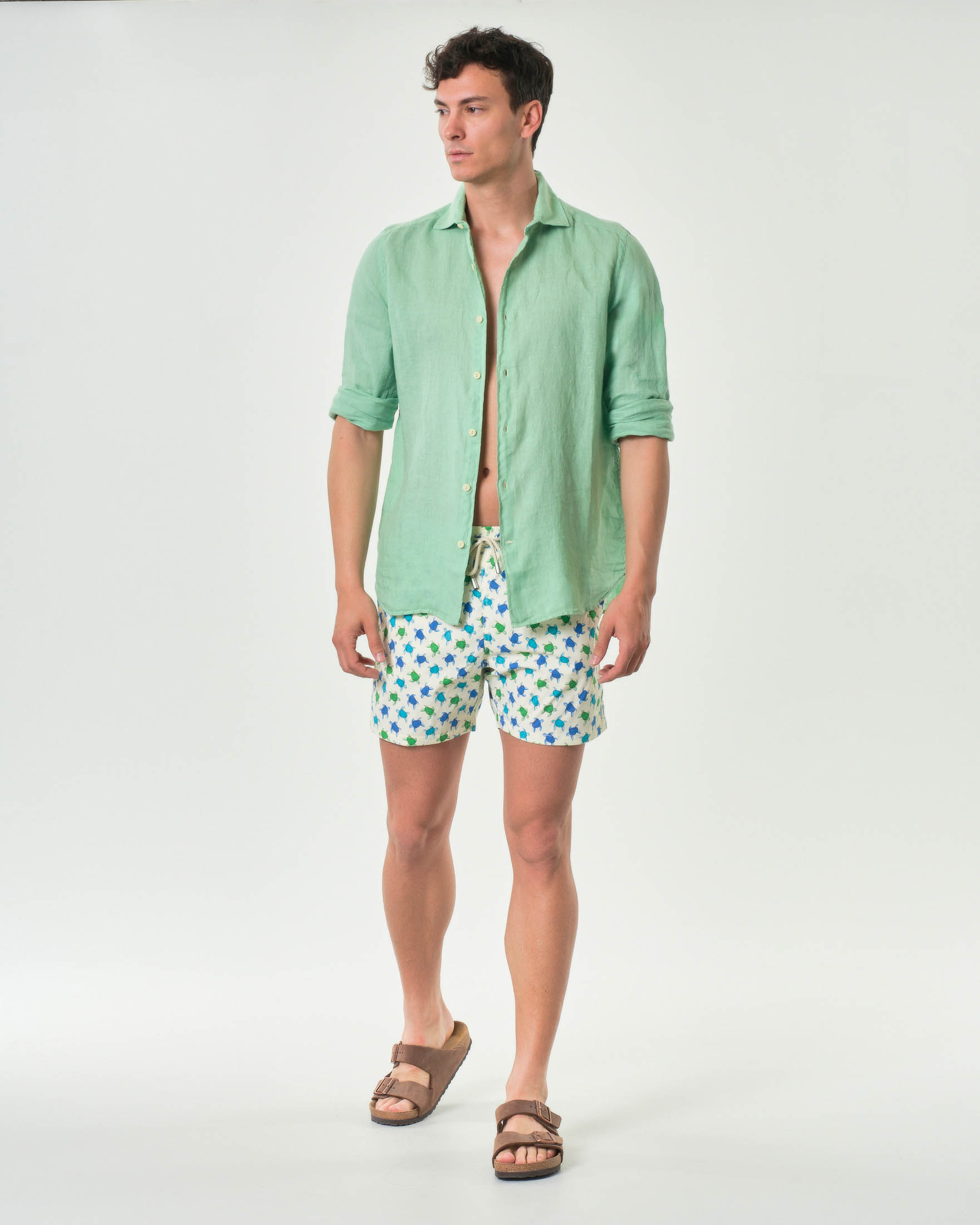 Camicia verde menta MC2 Saint Barth in puro lino con collo alla francese