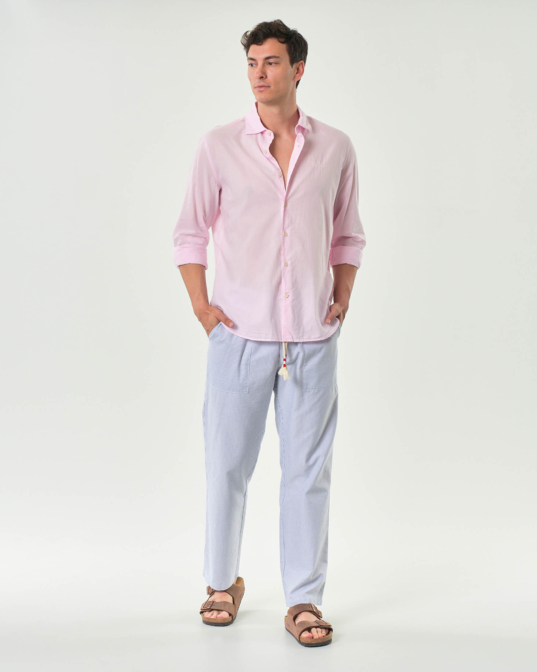 Camicia rosa MC2 Saint Barth in mussola di puro cotone con collo alla francese