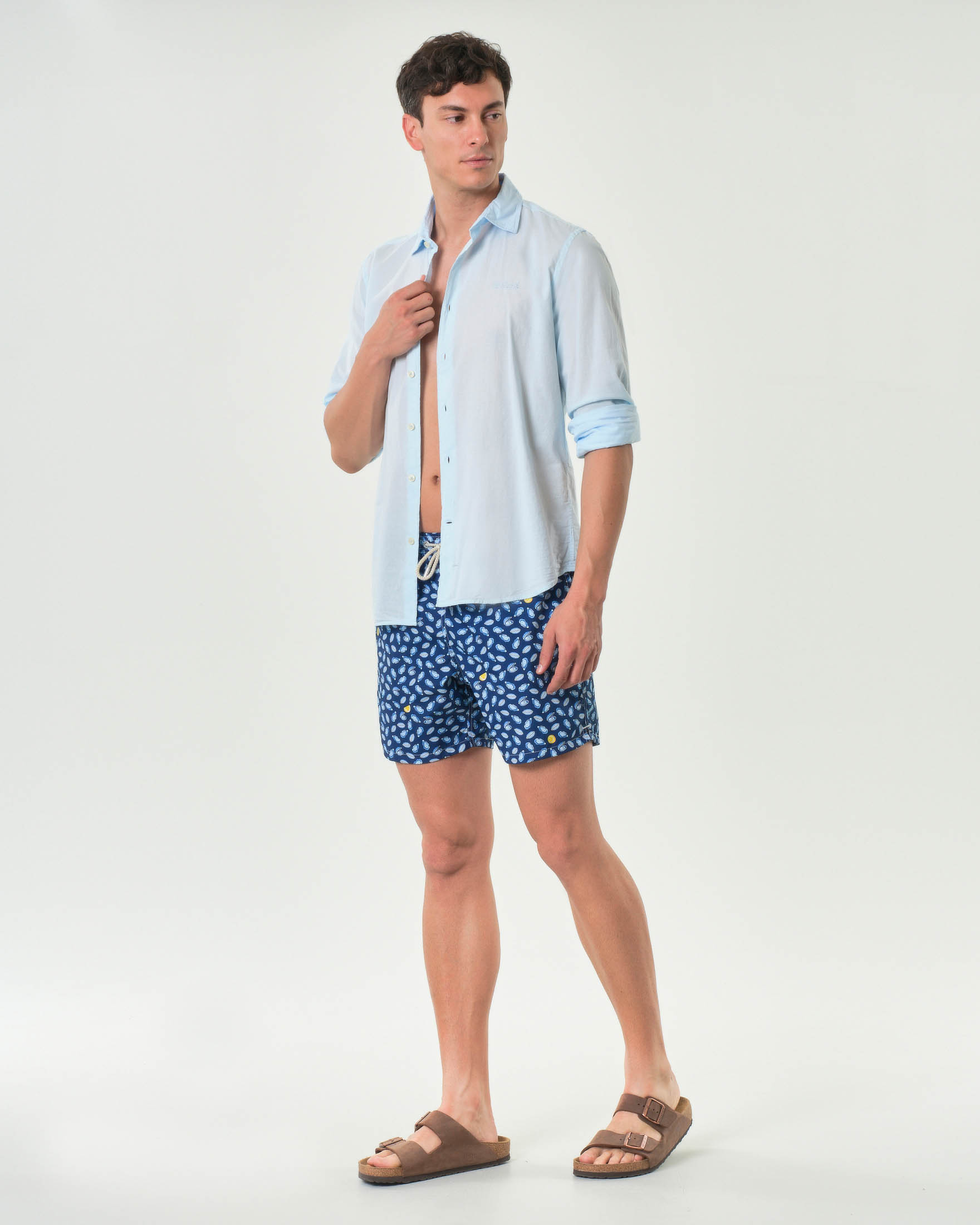 Camicia azzurra MC2 Saint Barth in mussola di puro cotone con collo alla francese