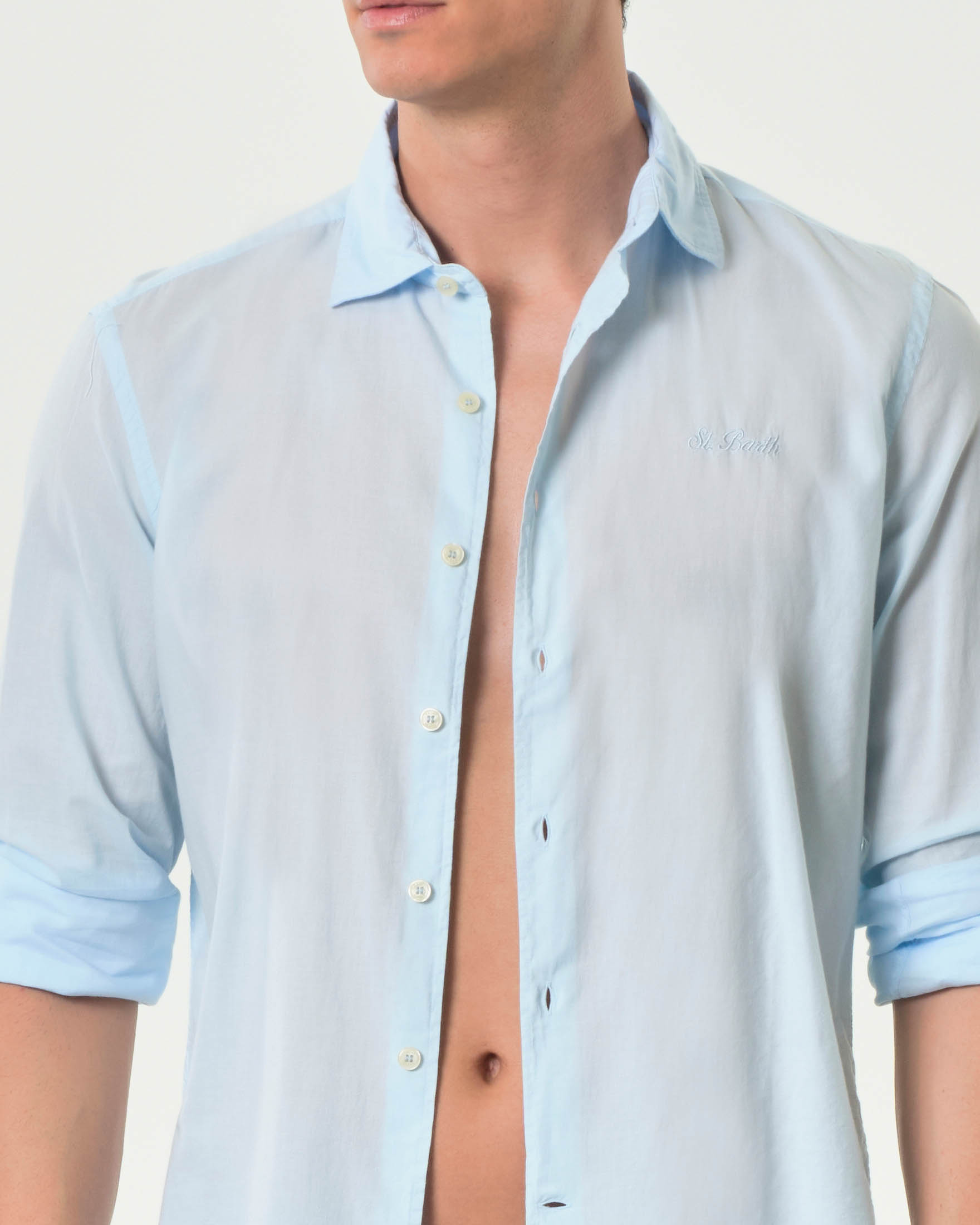 Camicia azzurra MC2 Saint Barth in mussola di puro cotone con collo alla francese image