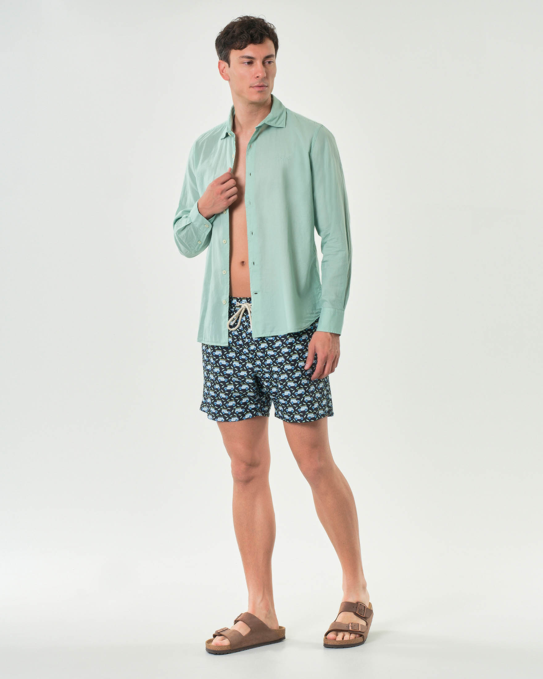 Camicia salvia MC2 Saint Barth in mussola di puro cotone con collo alla francese