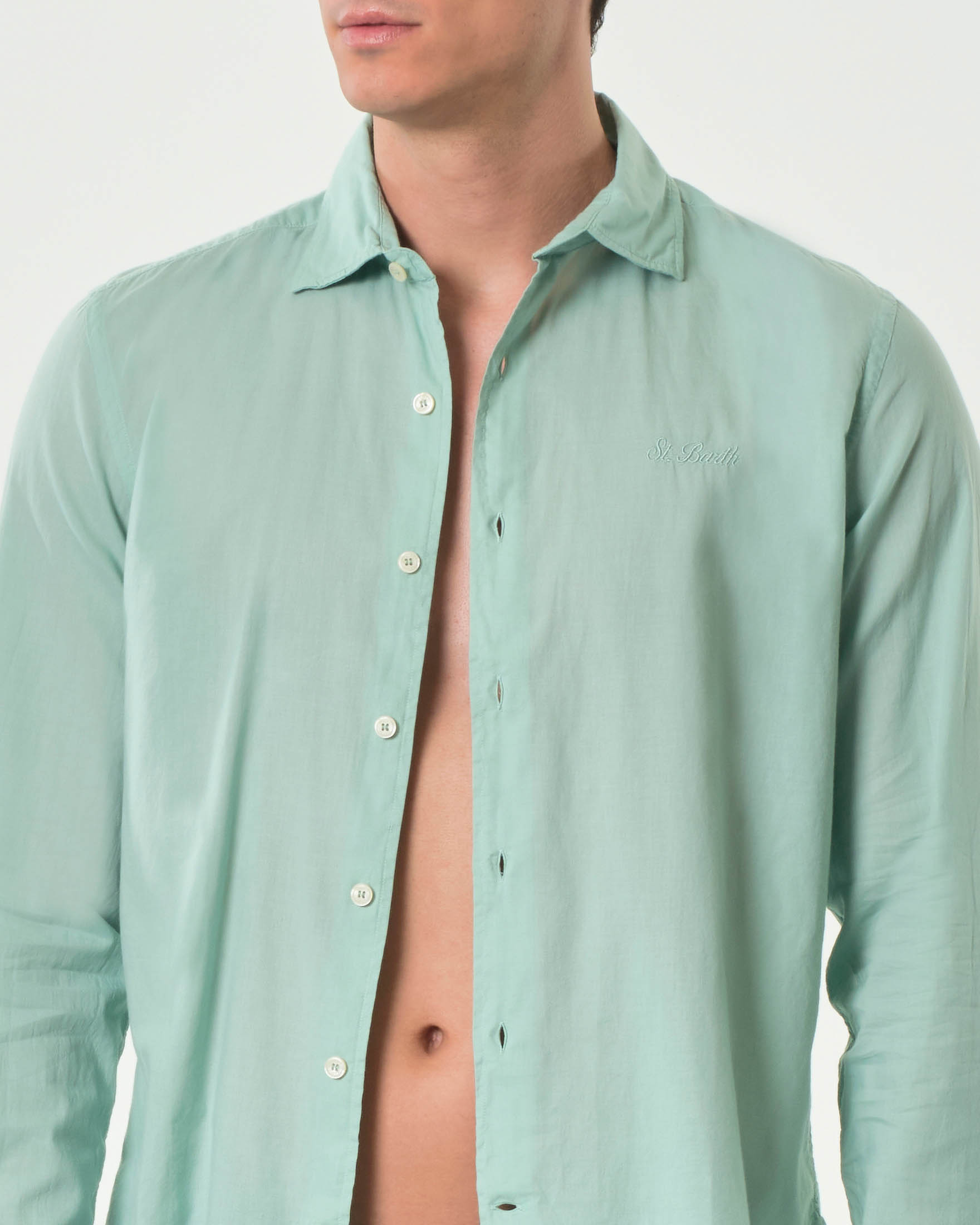 Camicia salvia MC2 Saint Barth in mussola di puro cotone con collo alla francese image