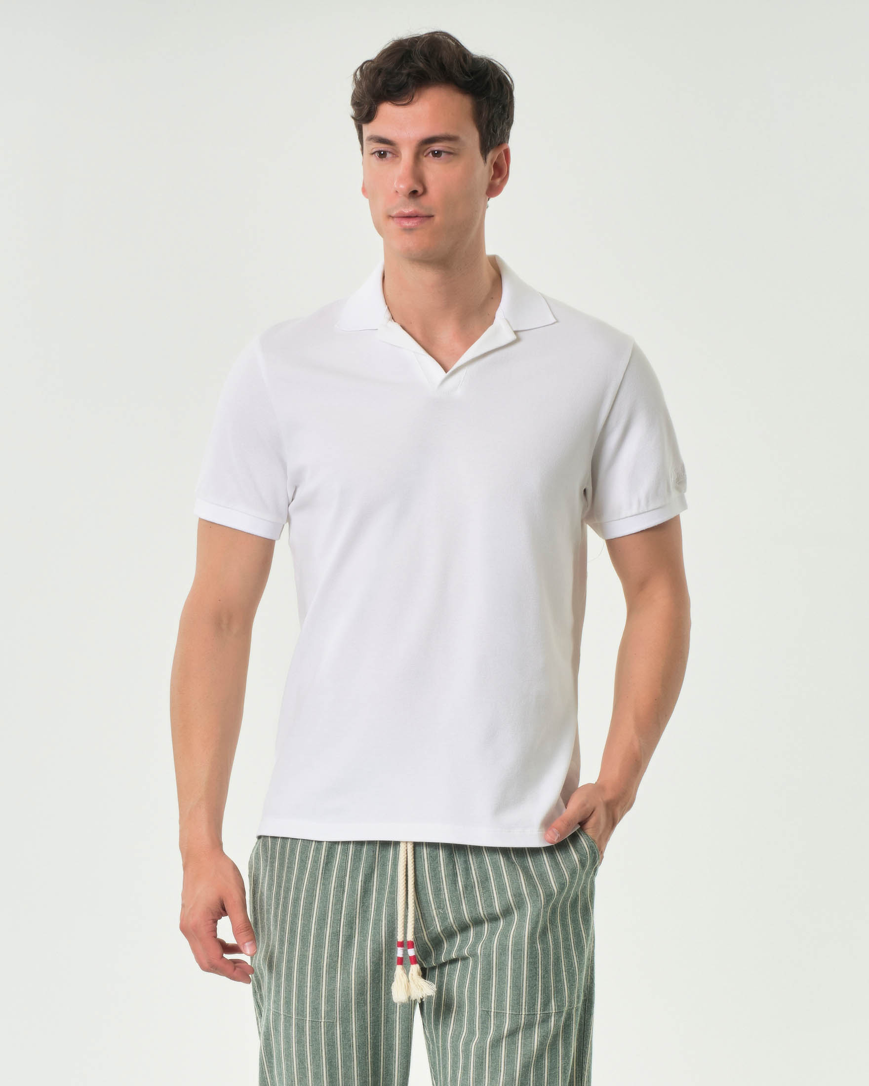 Polo Charles bianca MC2 Saint Barth in piquè di cotone stretch con colletto bowling