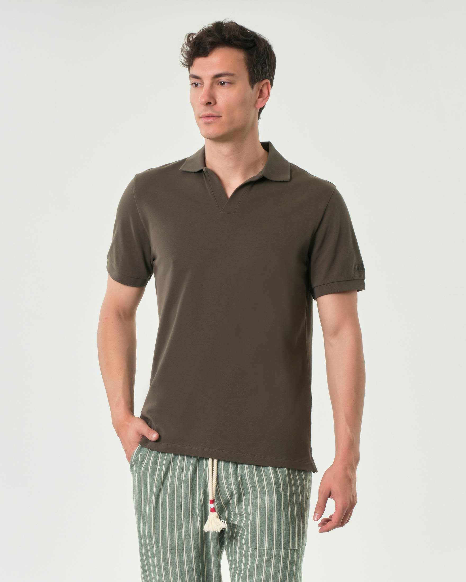 Polo Charles fango MC2 Saint Barth in piquè di cotone stretch con colletto bowling