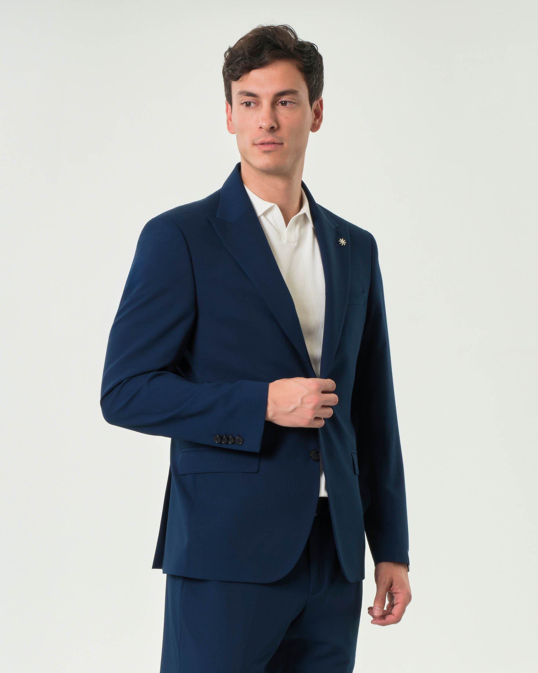 Abito Manuel Ritz blu in tela di viscosa stretch con rever a lancia image