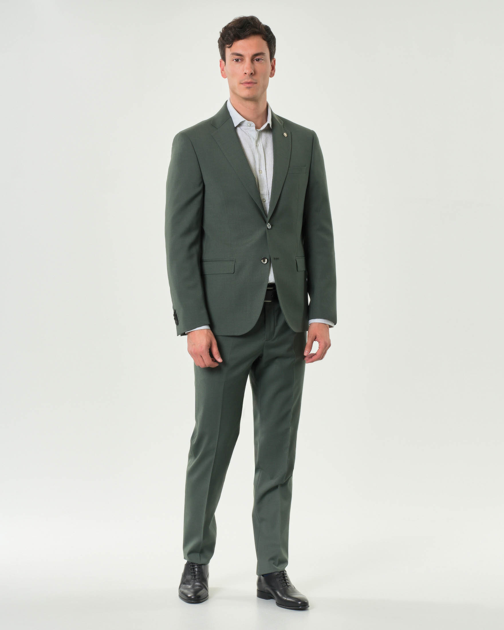 Abito Manuel Ritz verde scuro in tela di lana stretch con rever classico