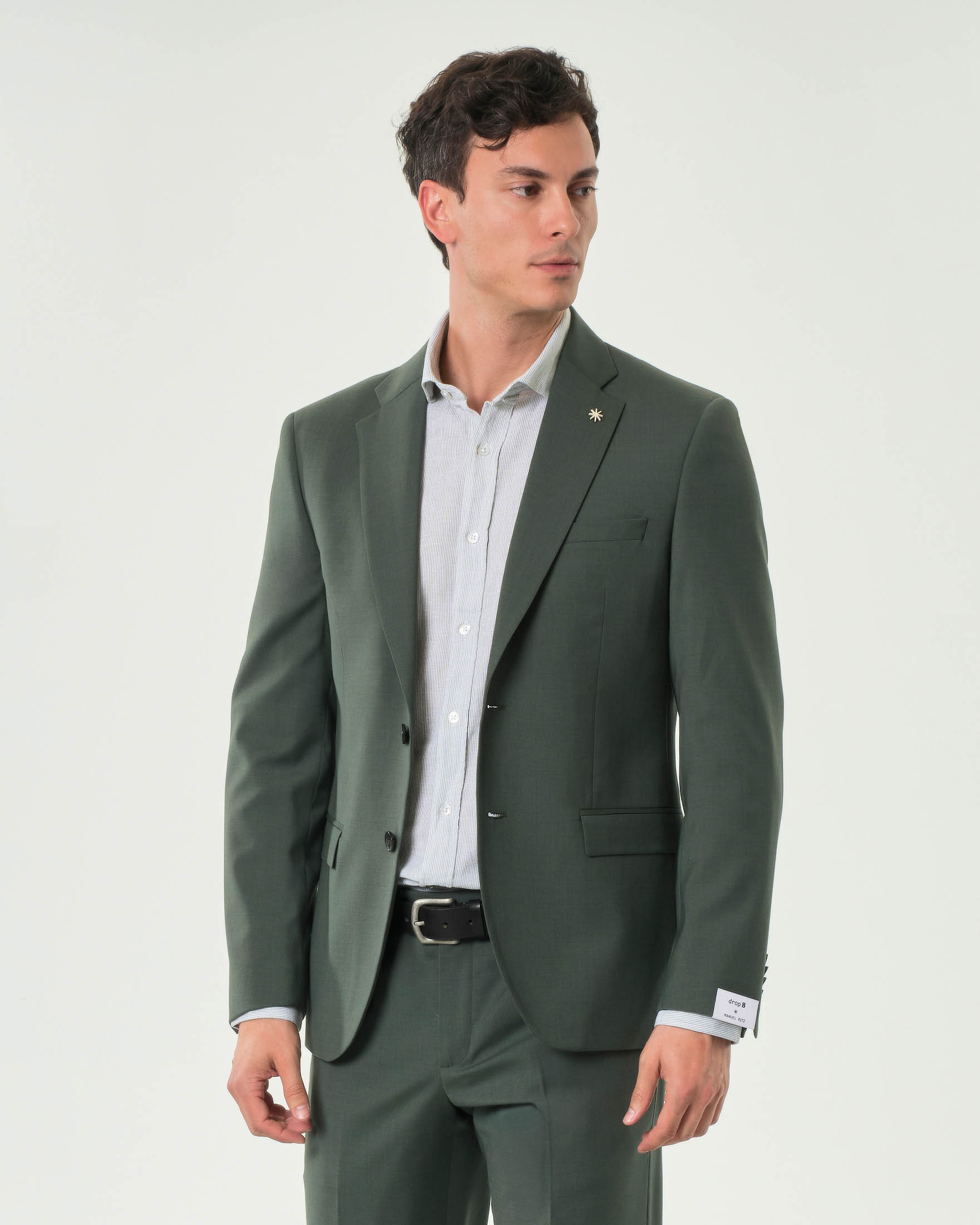 Abito Manuel Ritz verde scuro in tela di lana stretch con rever classico image
