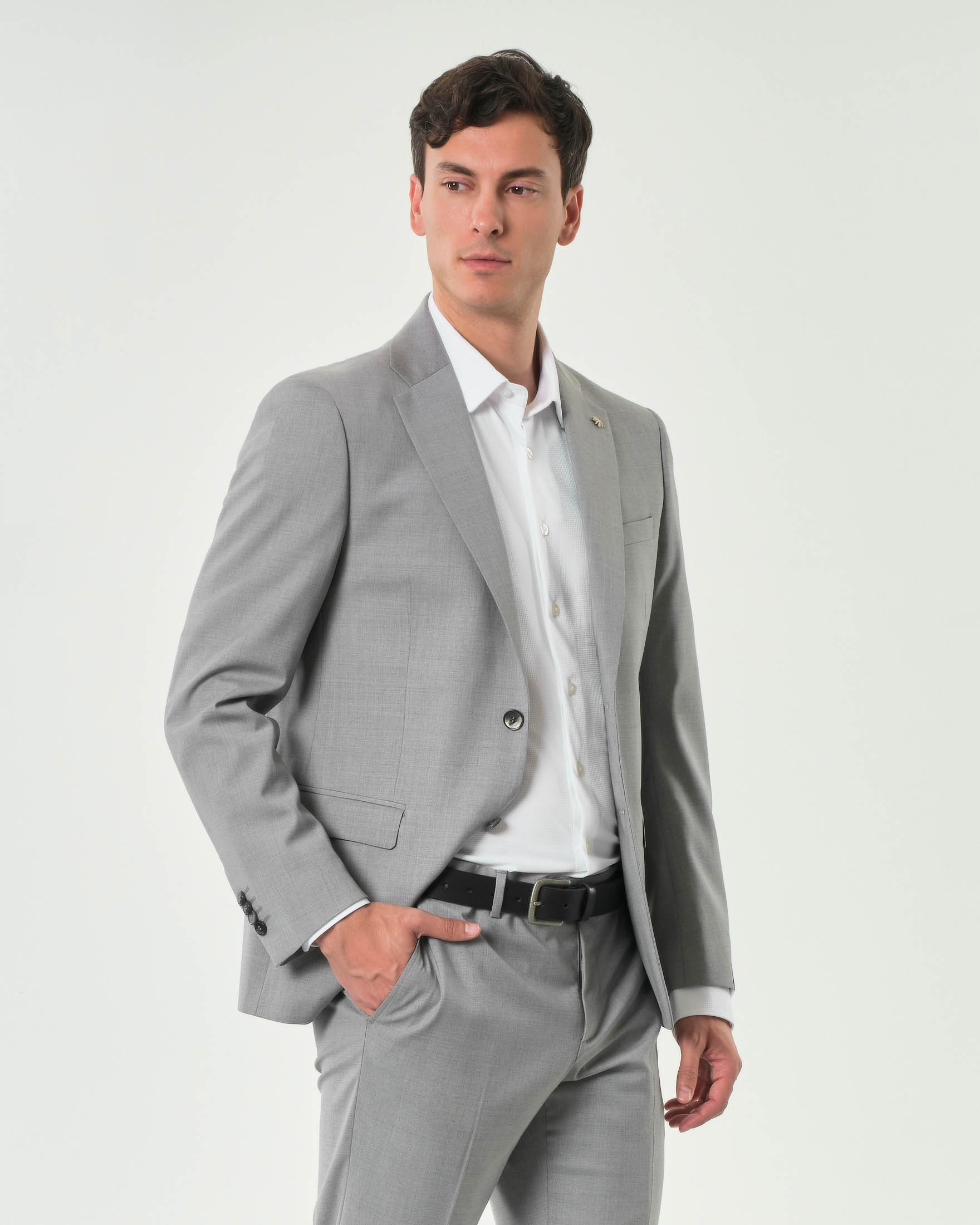 Abito Manuel Ritz grigio perla in tela di lana stretch con rever classico image