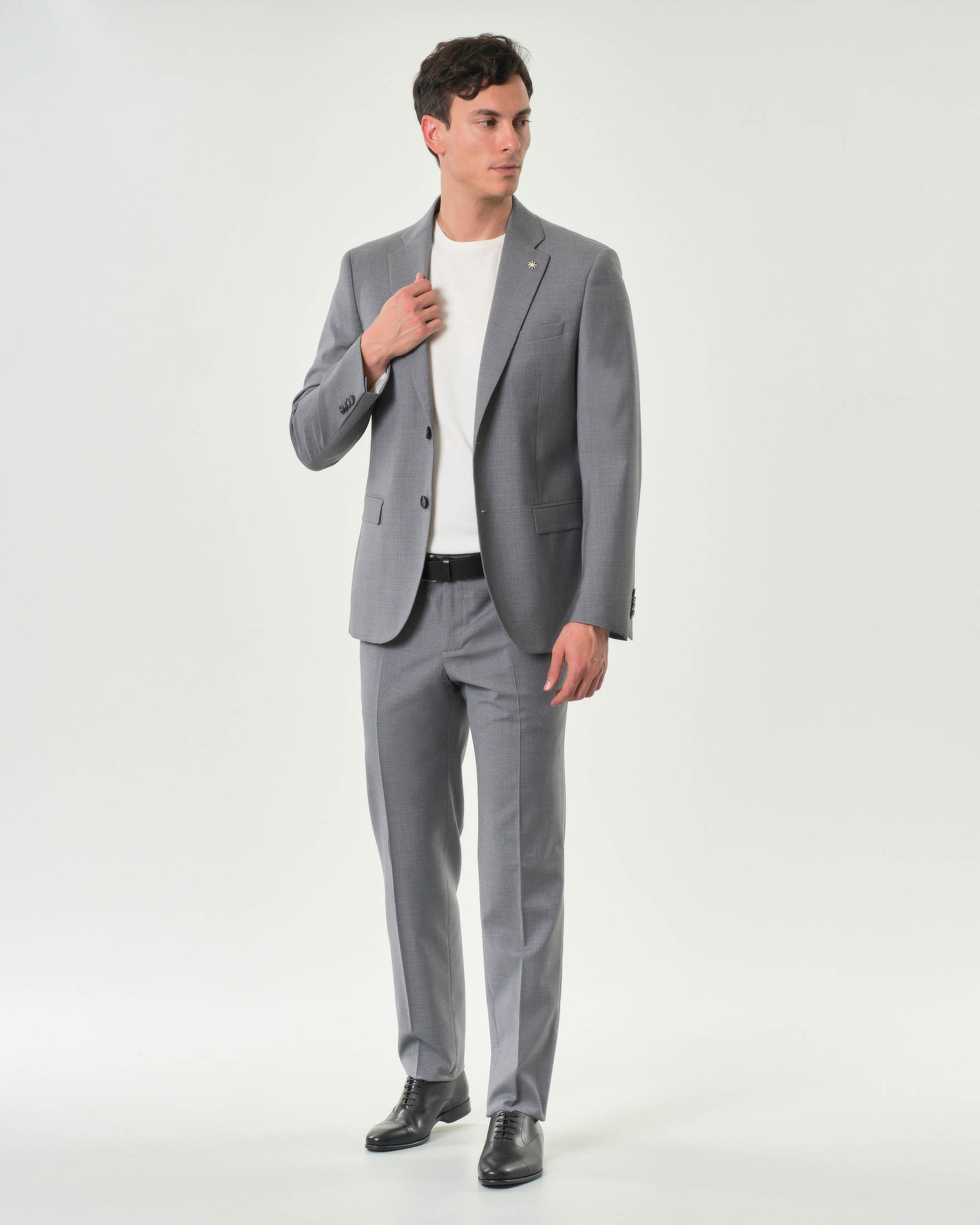 Abito Manuel Ritz grigio in tela di lana stretch con rever classico