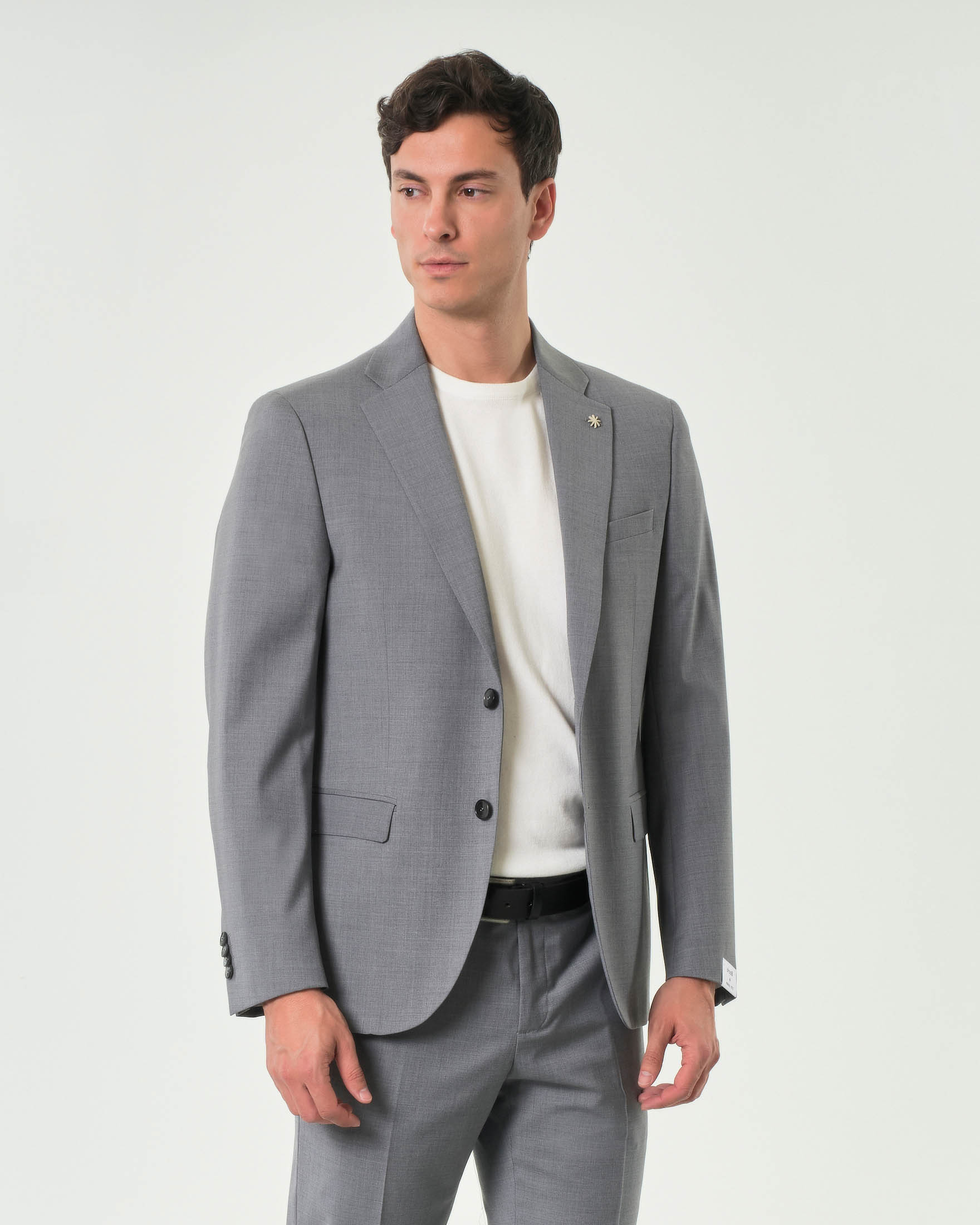 Abito Manuel Ritz grigio in tela di lana stretch con rever classico image