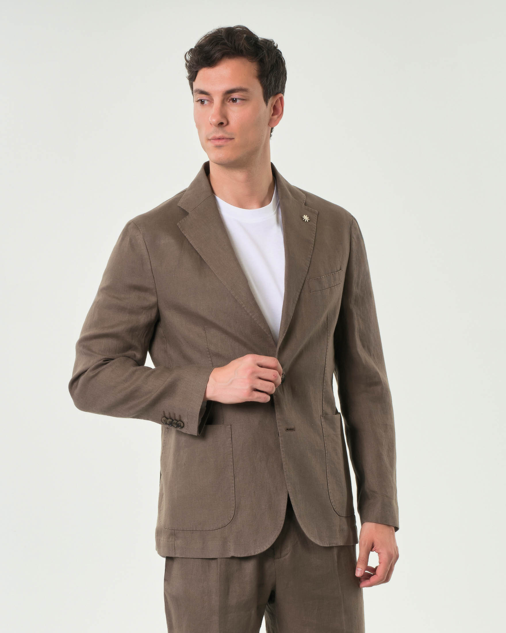 Abito Manuel Ritz marrone in puro lino con rever classico image
