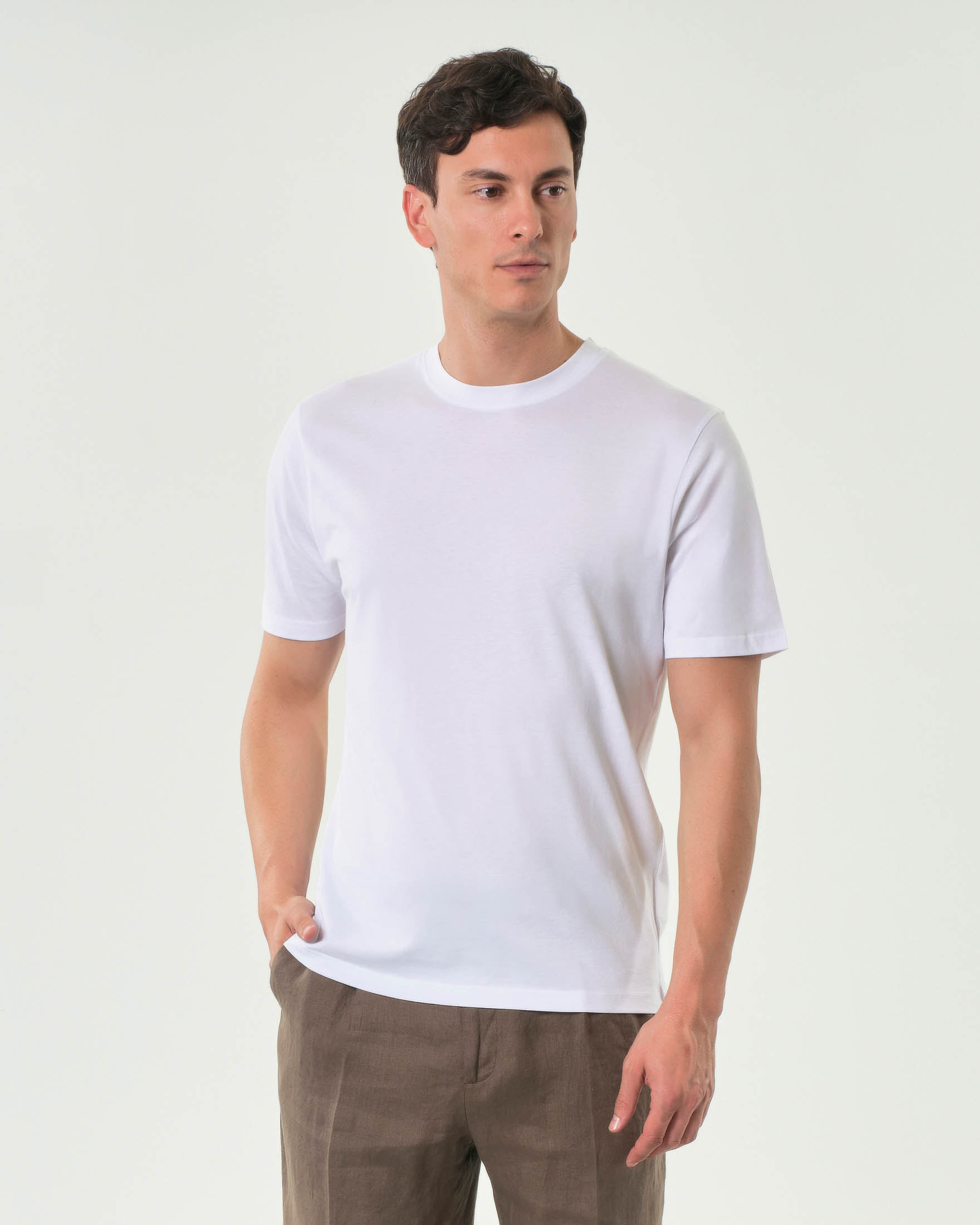 T-shirt mezza manica bianca in misto cotone e modal