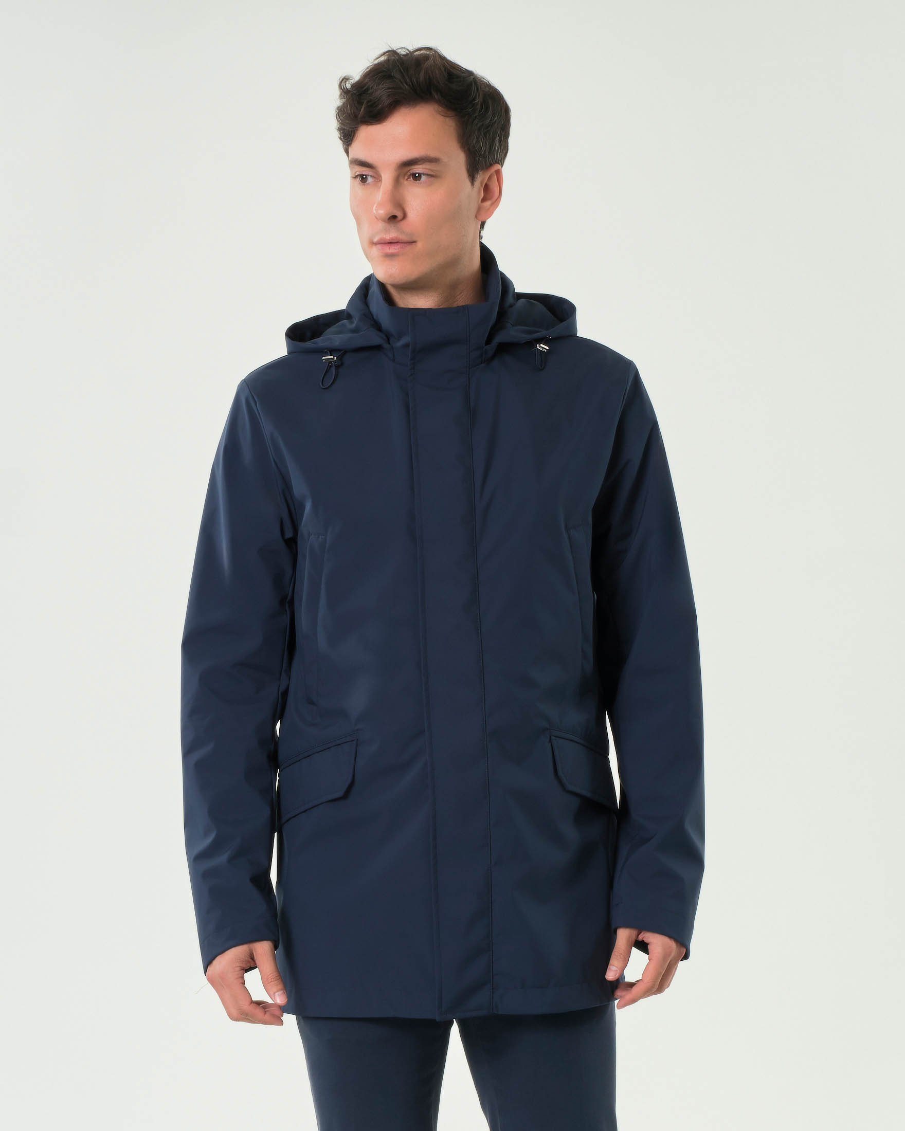 Giacca impermeabile blu Rodolfo Pellizzari con cappuccio staccabile