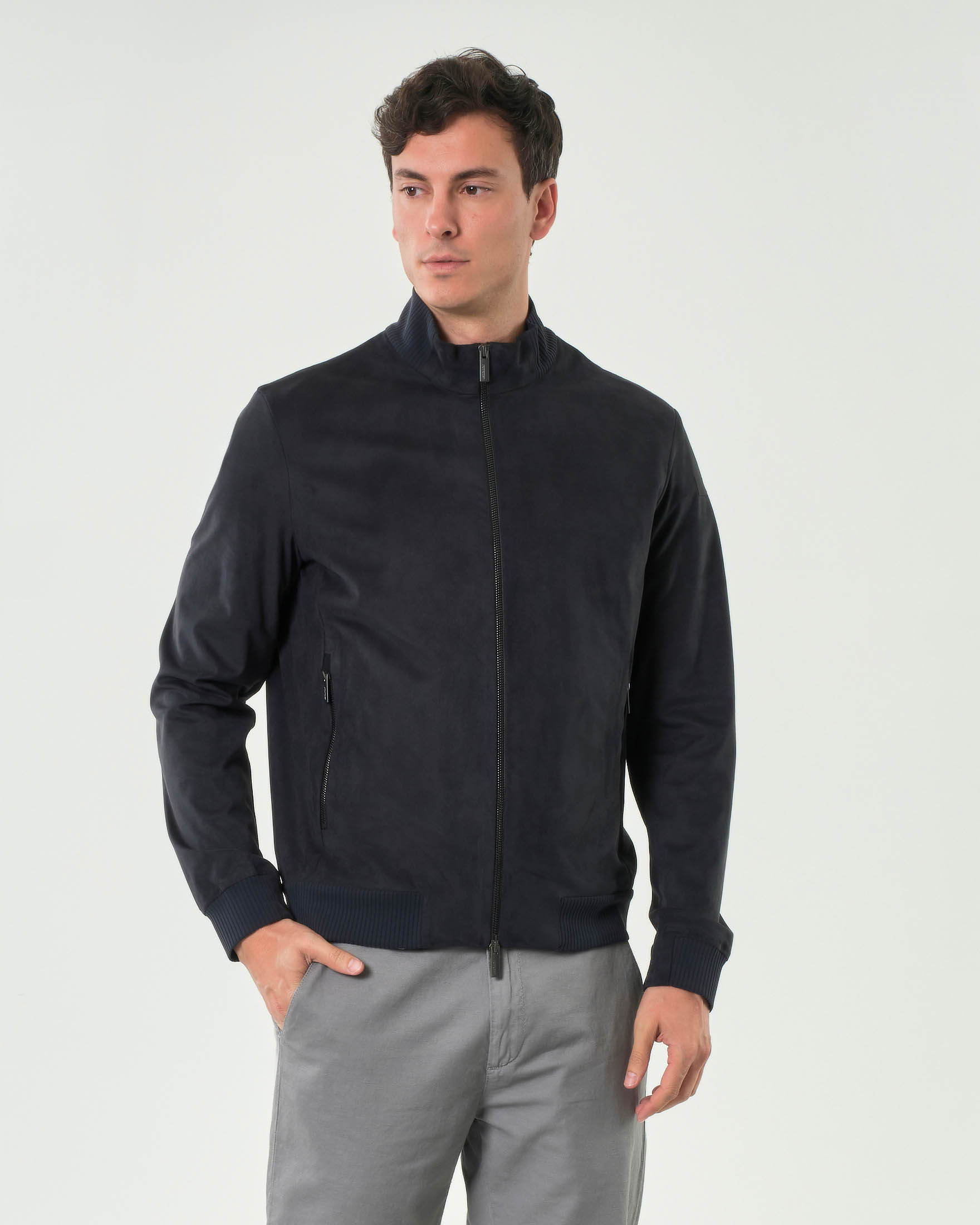 Giacca Nabucco R.R.D. blu in tessuto tecnico effetto suede scamosciato