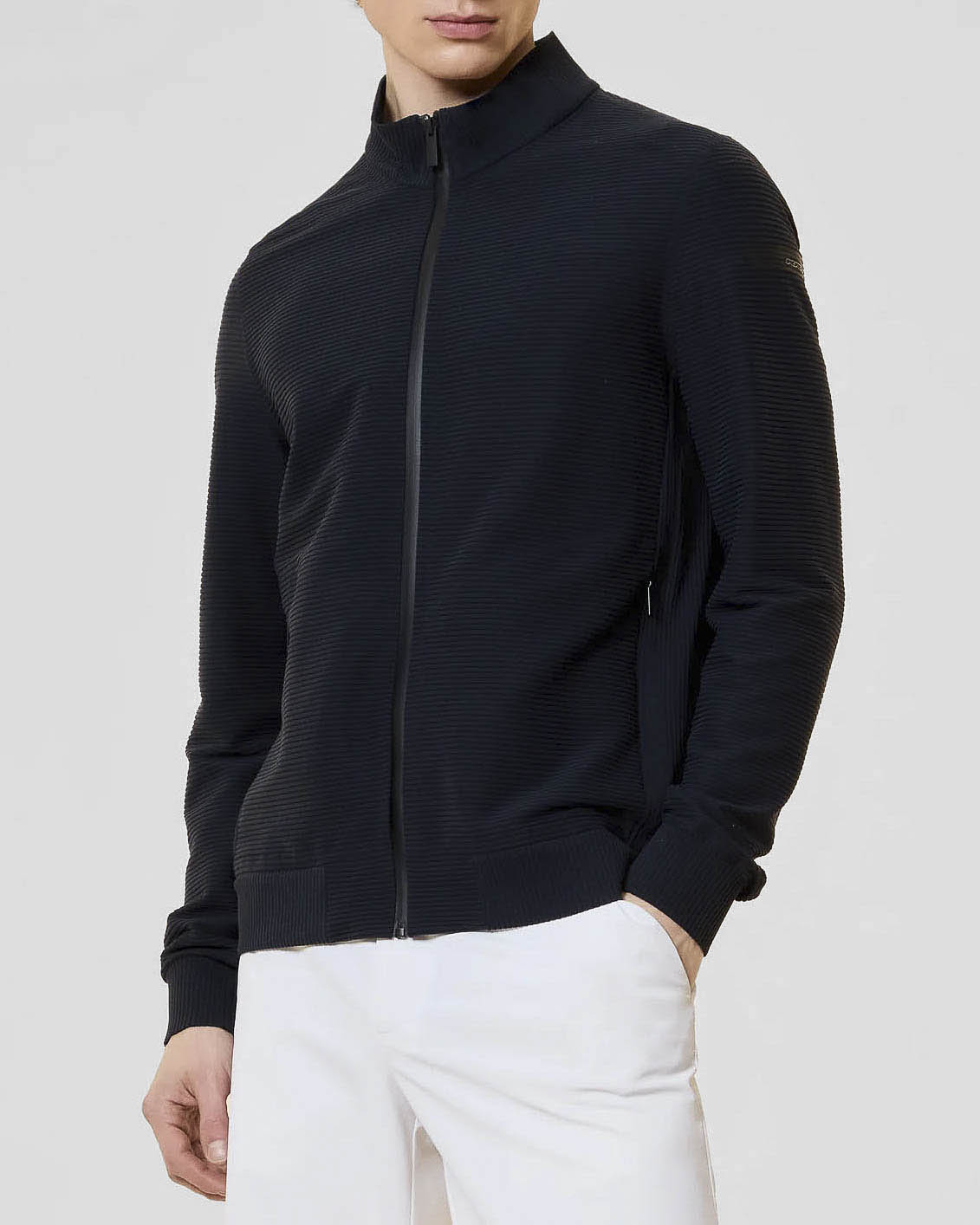 Maglia blu R.R.D. Ottawa in tessuto elasticizzato lavorato a fitte millerighe orizzontali