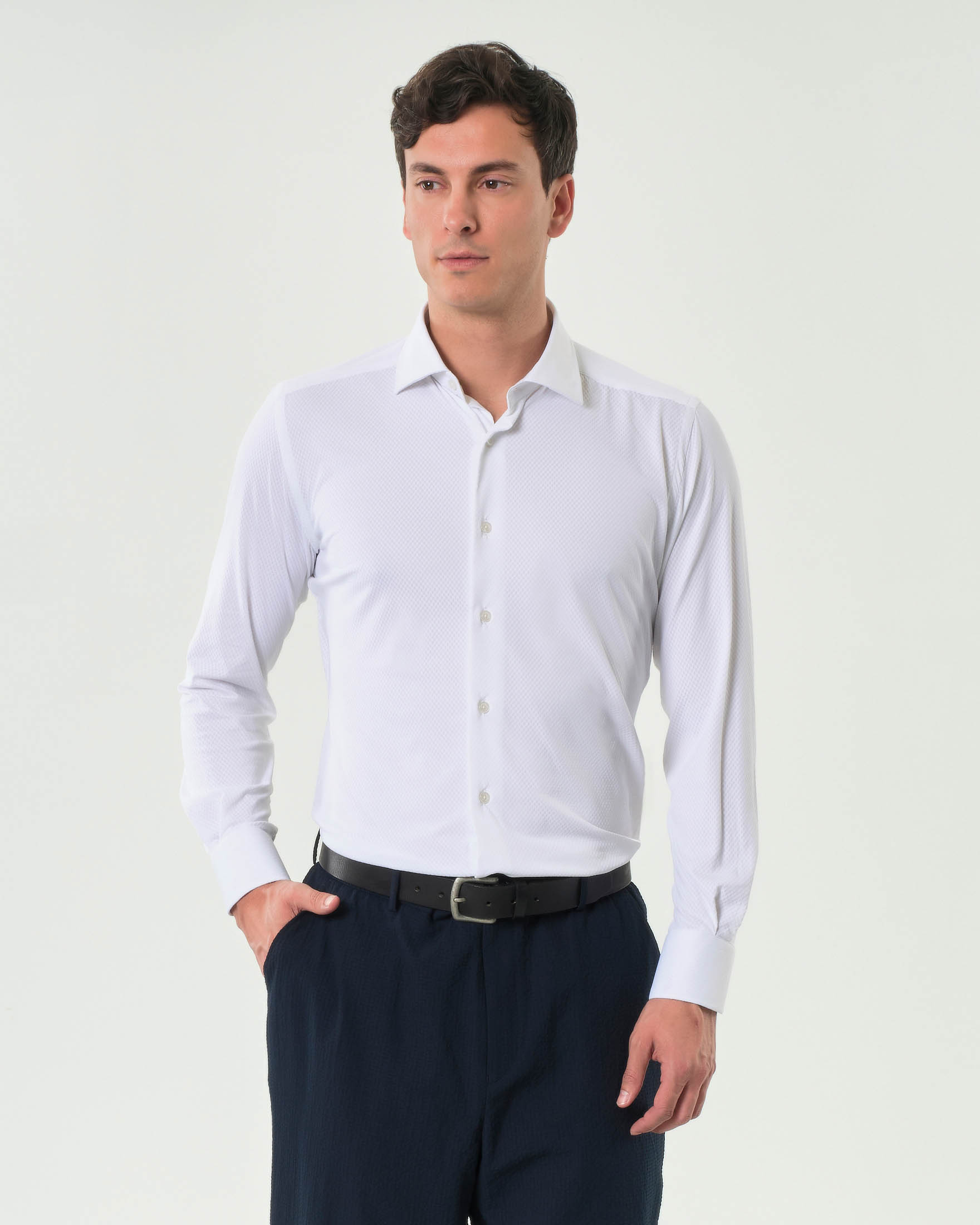 Camicia bianca Re-Do It in tessuto tecnico stretch micro fantasia