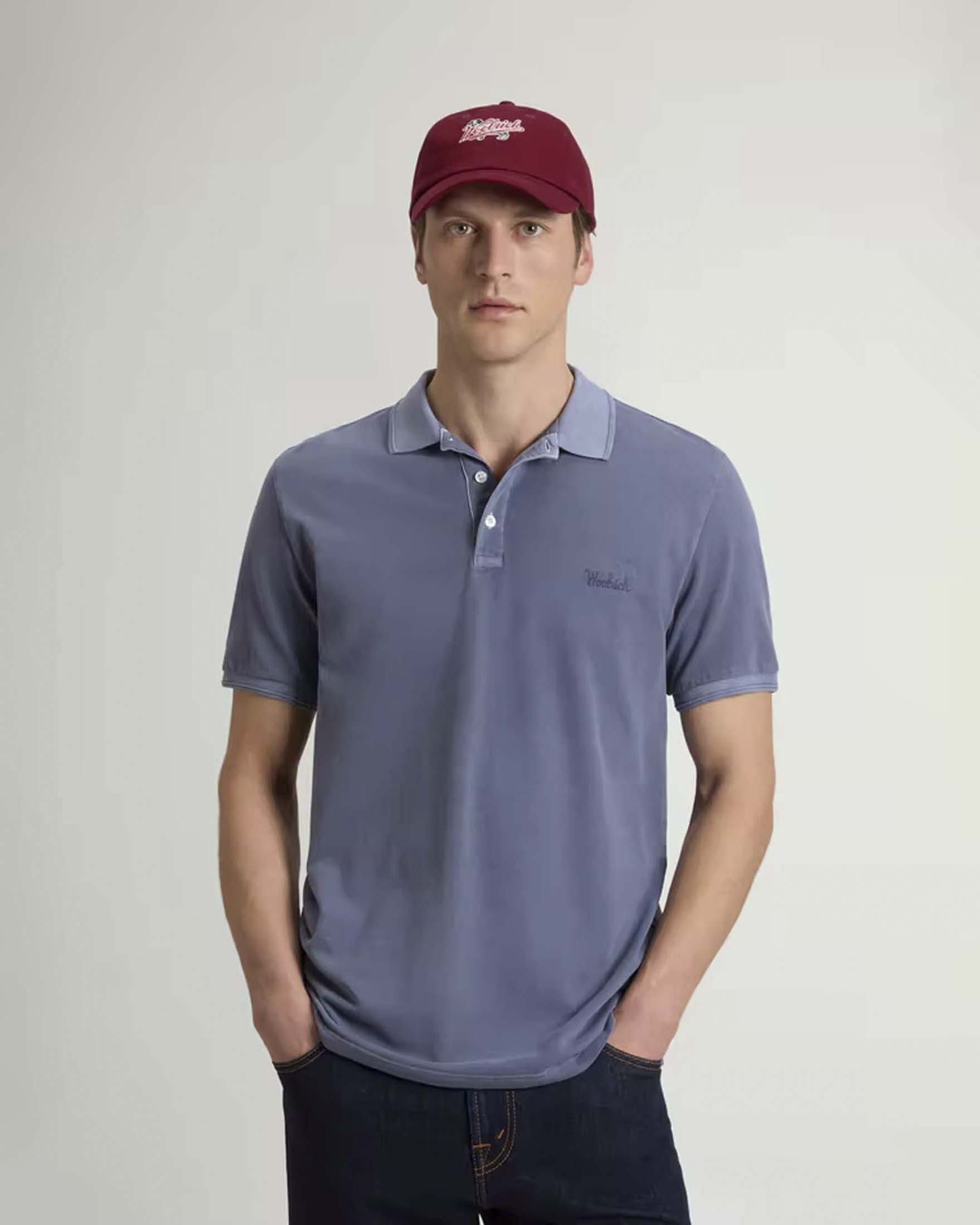 Polo Mackinack Woolrich blu indaco in piquè di cotone stretch tinta in capo