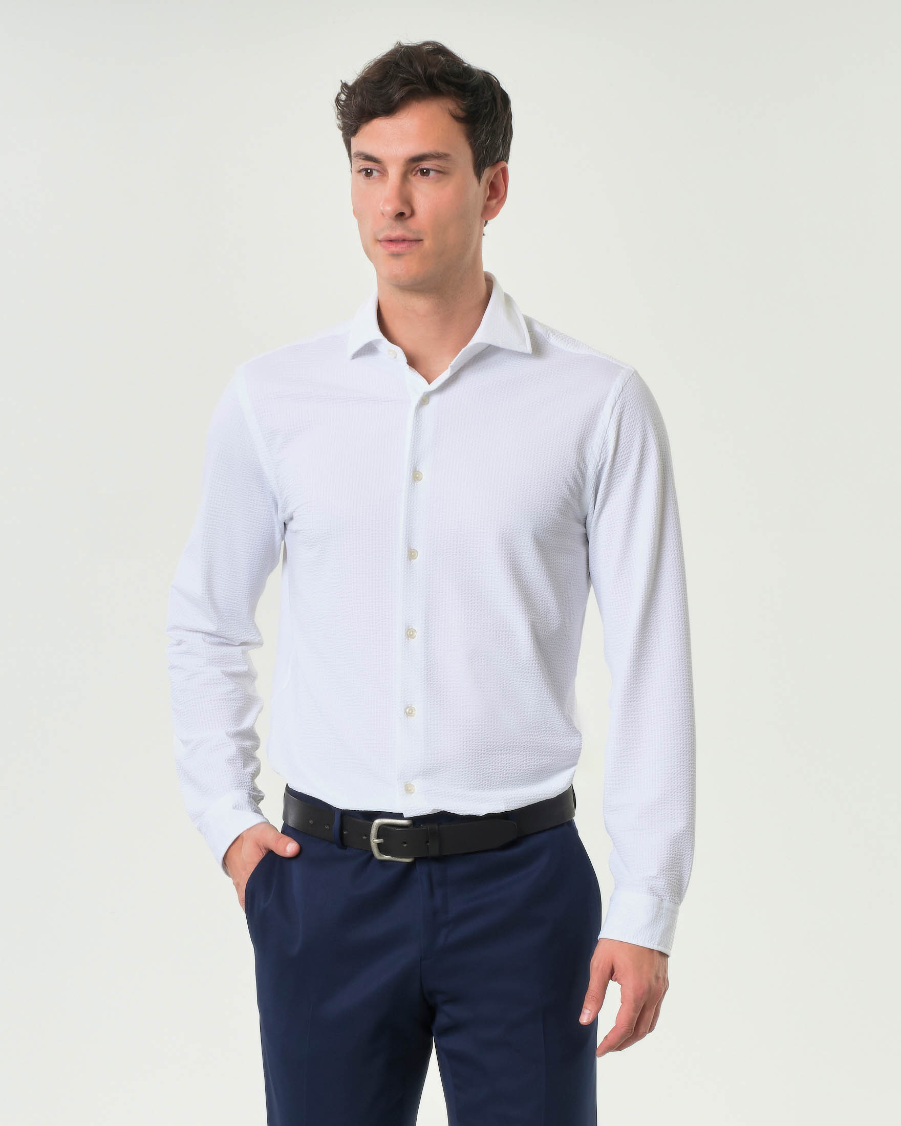 Camicia Xacus bianca in seersucker tecnico active tailor fit