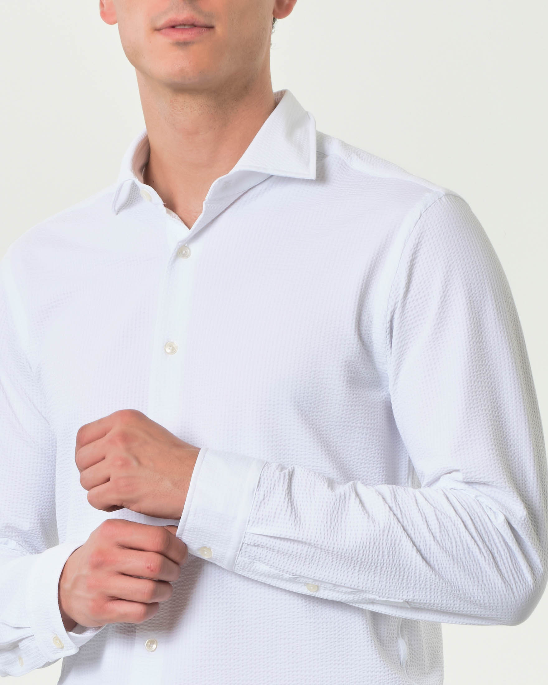 Camicia Xacus bianca in seersucker tecnico active tailor fit image