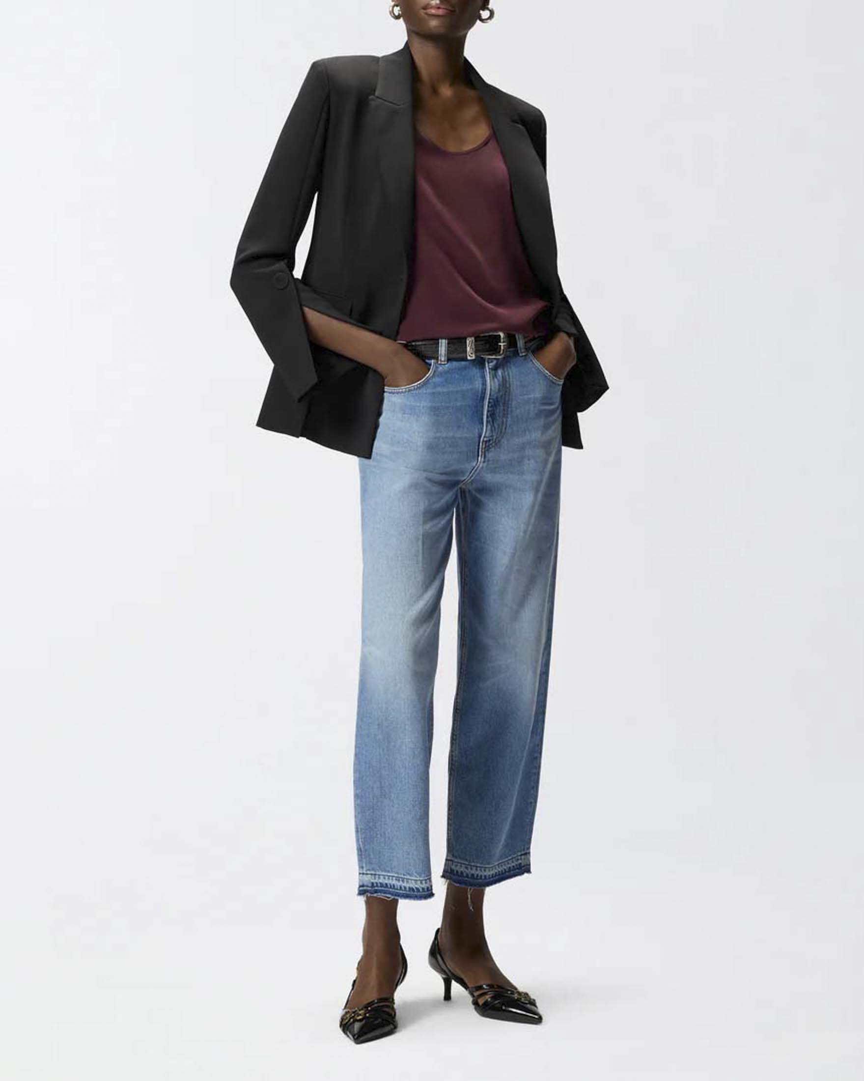 Jeans balloon Pinko super stone washed con cintura abbinata e logo Lovebirds sul retro